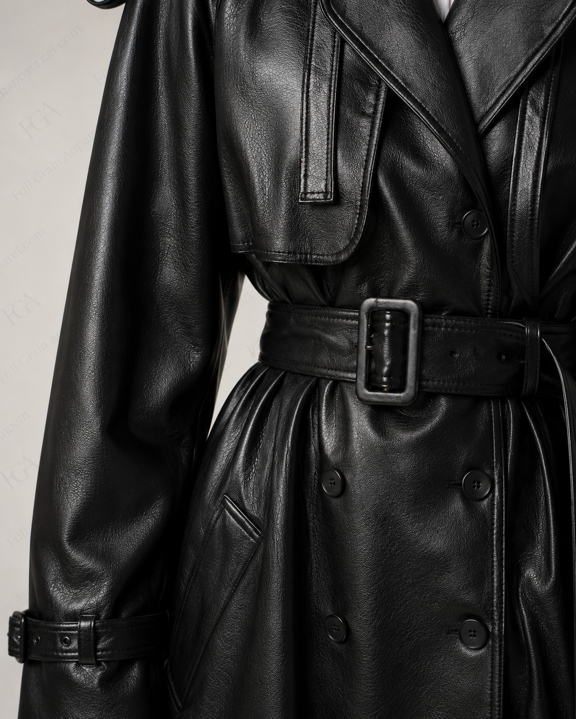 Women's Black Leather Trench Coat | Classic Double Breasted | Full Grain Apparel