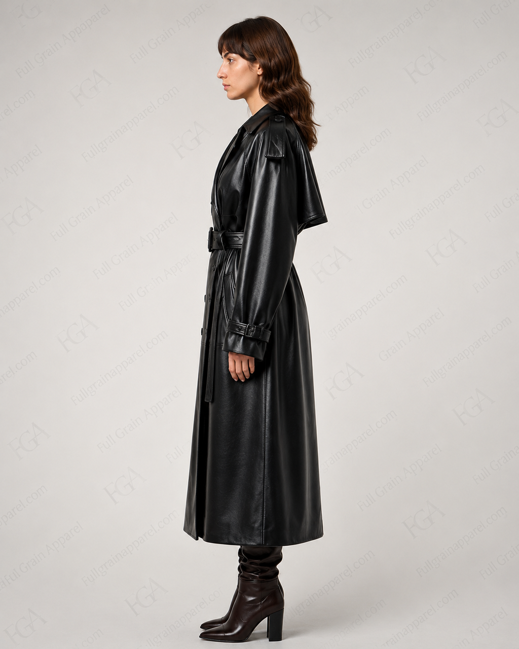 Women's Black Leather Trench Coat | Classic Double Breasted | Full Grain Apparel