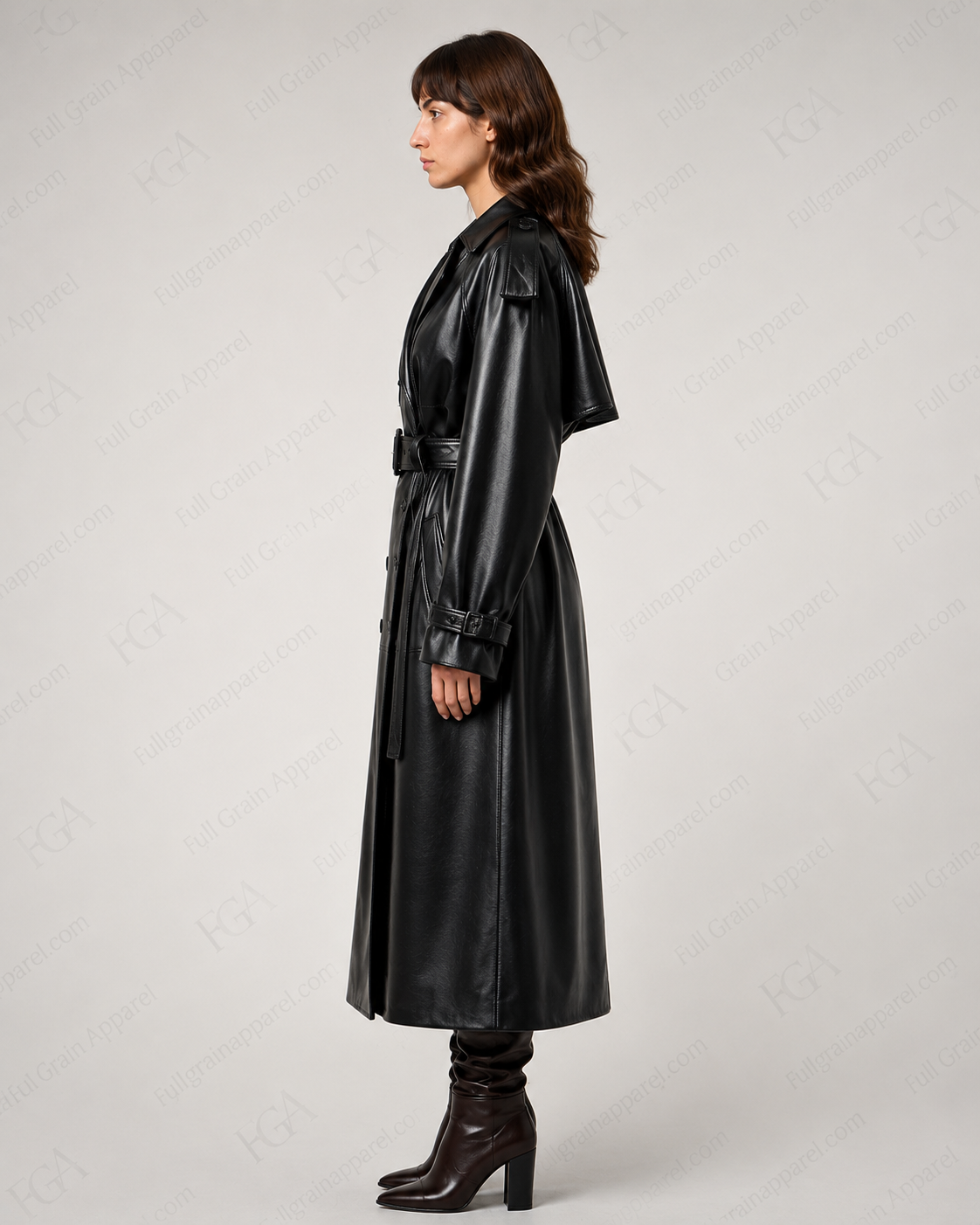 Women's Black Leather Trench Coat | Classic Double Breasted | Full Grain Apparel