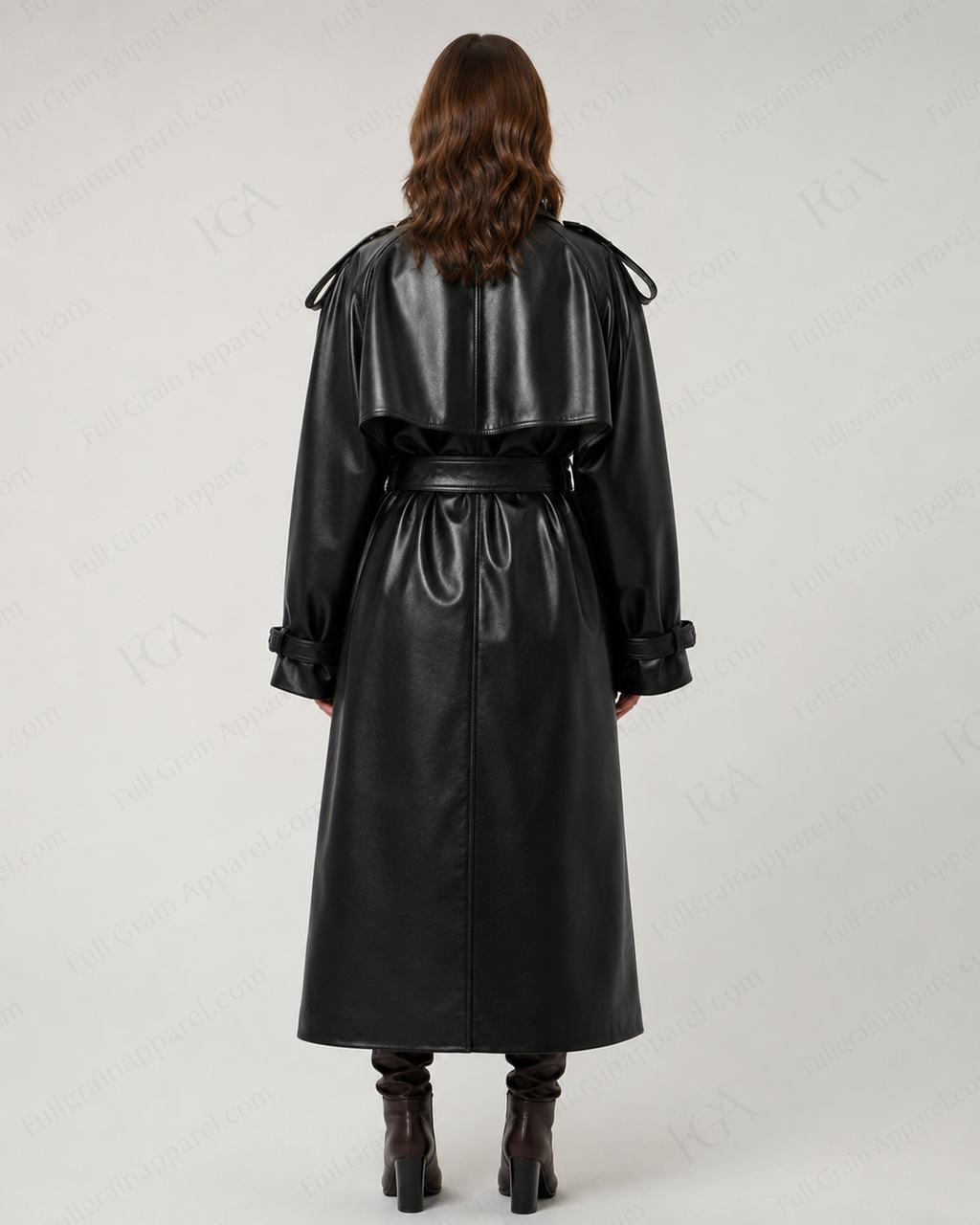 Women's Black Leather Trench Coat | Classic Double Breasted | Full Grain Apparel