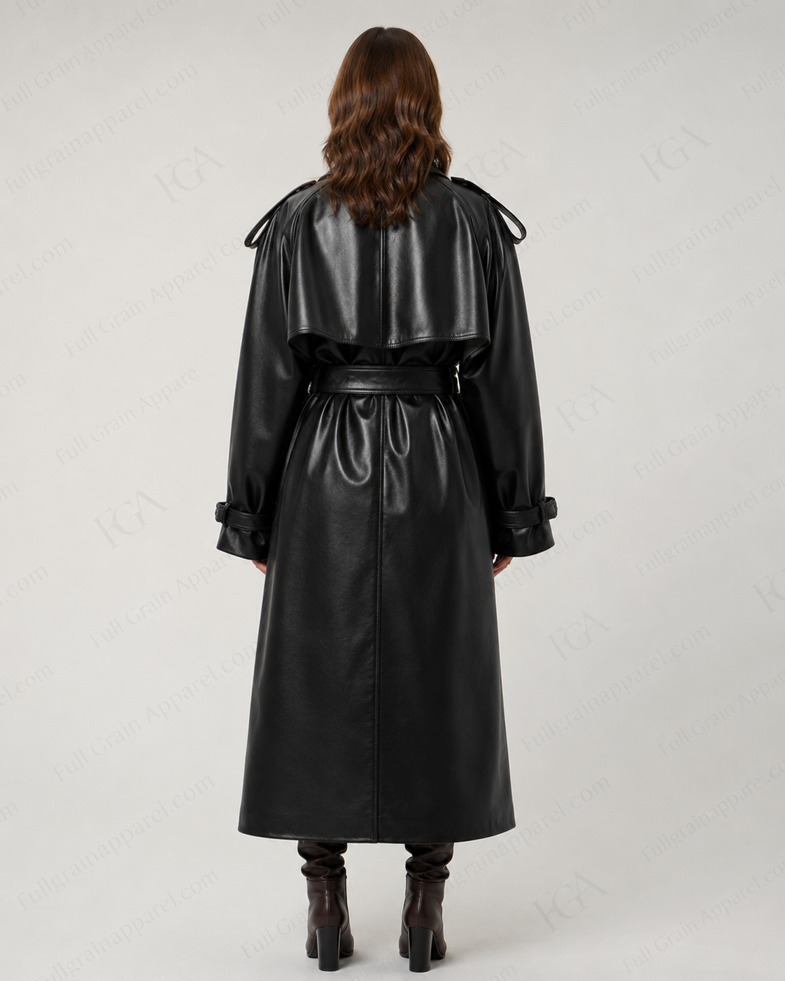 Women's Black Leather Trench Coat | Classic Double Breasted | Full Grain Apparel