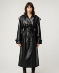 Women's Black Leather Trench Coat | Classic Double Breasted | Full Grain Apparel