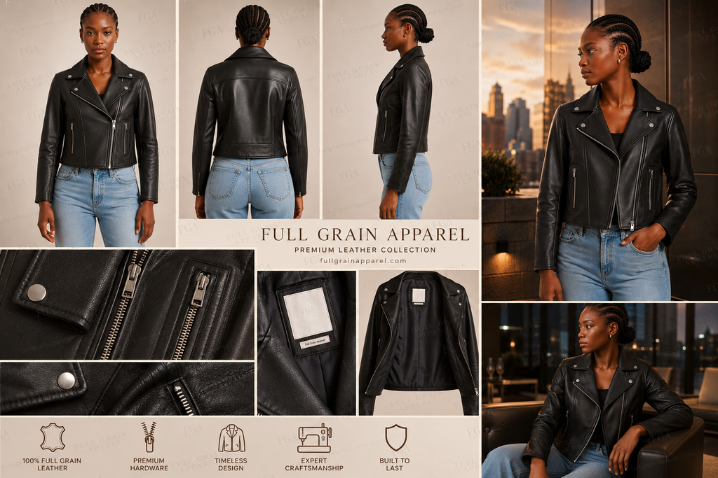 Women's Black Biker Leather Jacket | Vintage Moto | Full Grain Apparel
