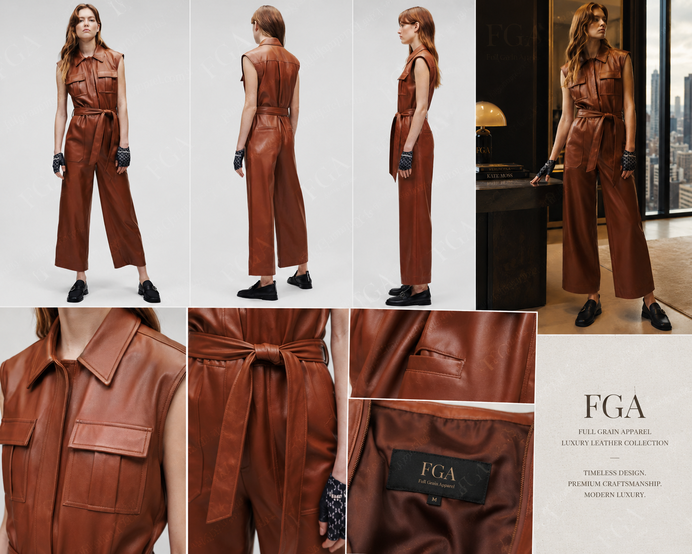 Women's Brown Leather Jumpsuit | Luxury Utility Romper | Full Grain Apparel