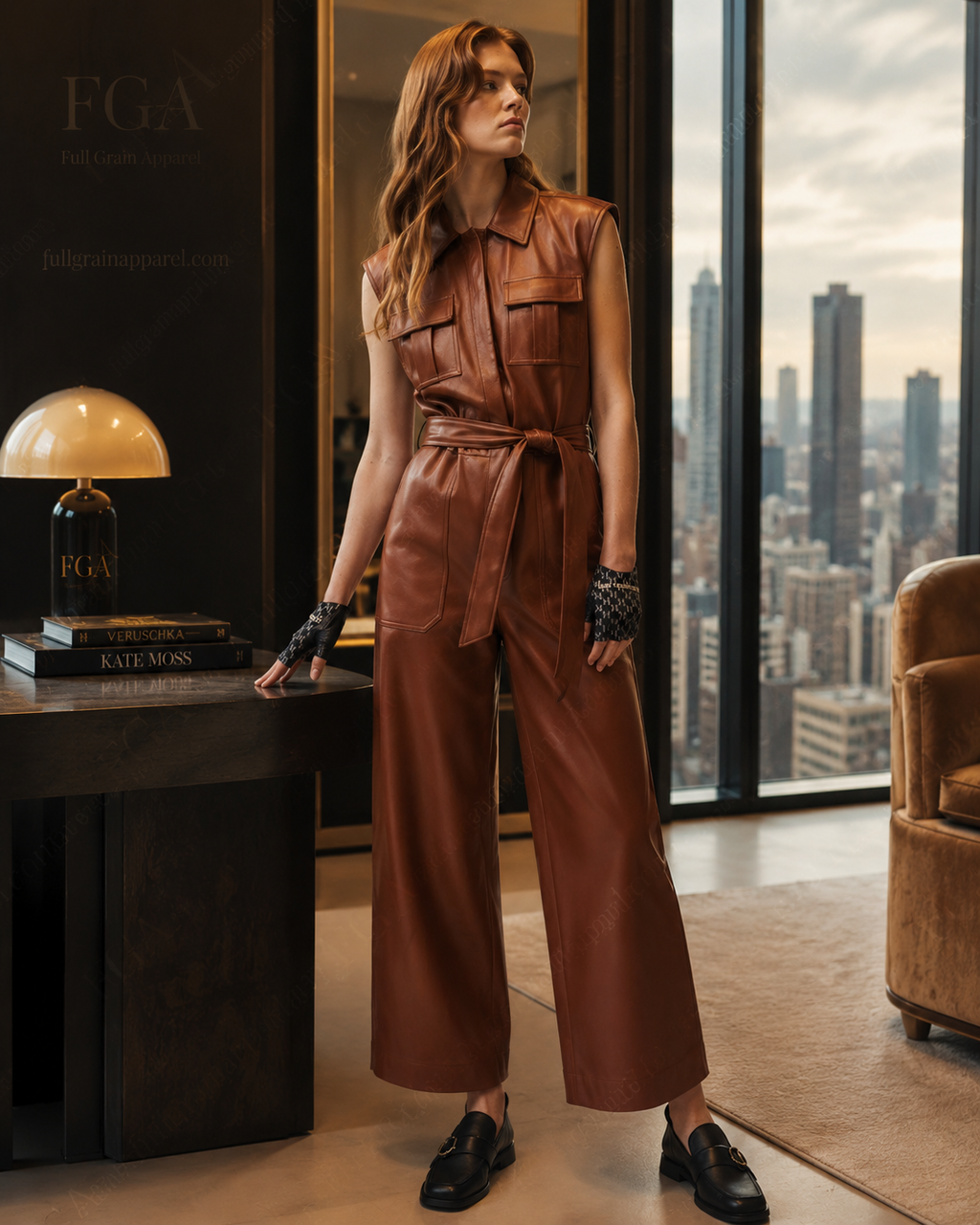 Women's Brown Leather Jumpsuit | Luxury Utility Romper | Full Grain Apparel