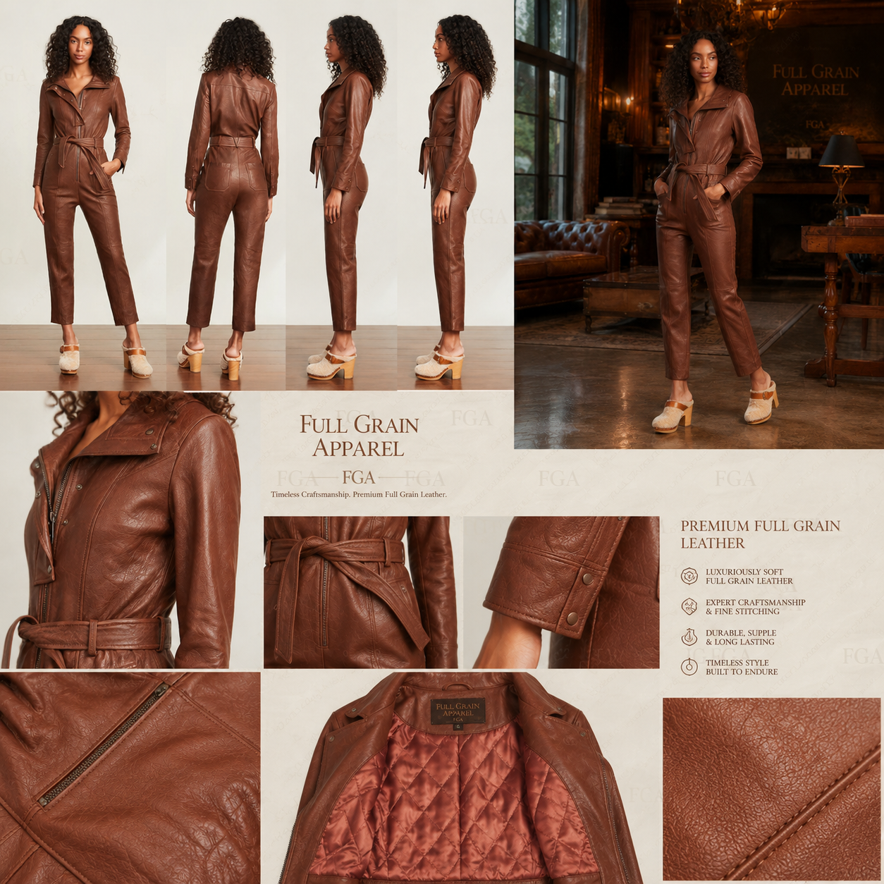 Women's Brown Leather Jumpsuit | Fitted Moto Playsuit | Full Grain Apparel