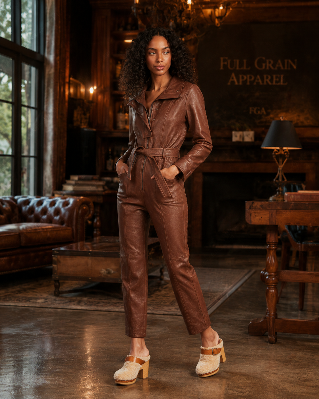 Women's Brown Leather Jumpsuit | Fitted Moto Playsuit | Full Grain Apparel