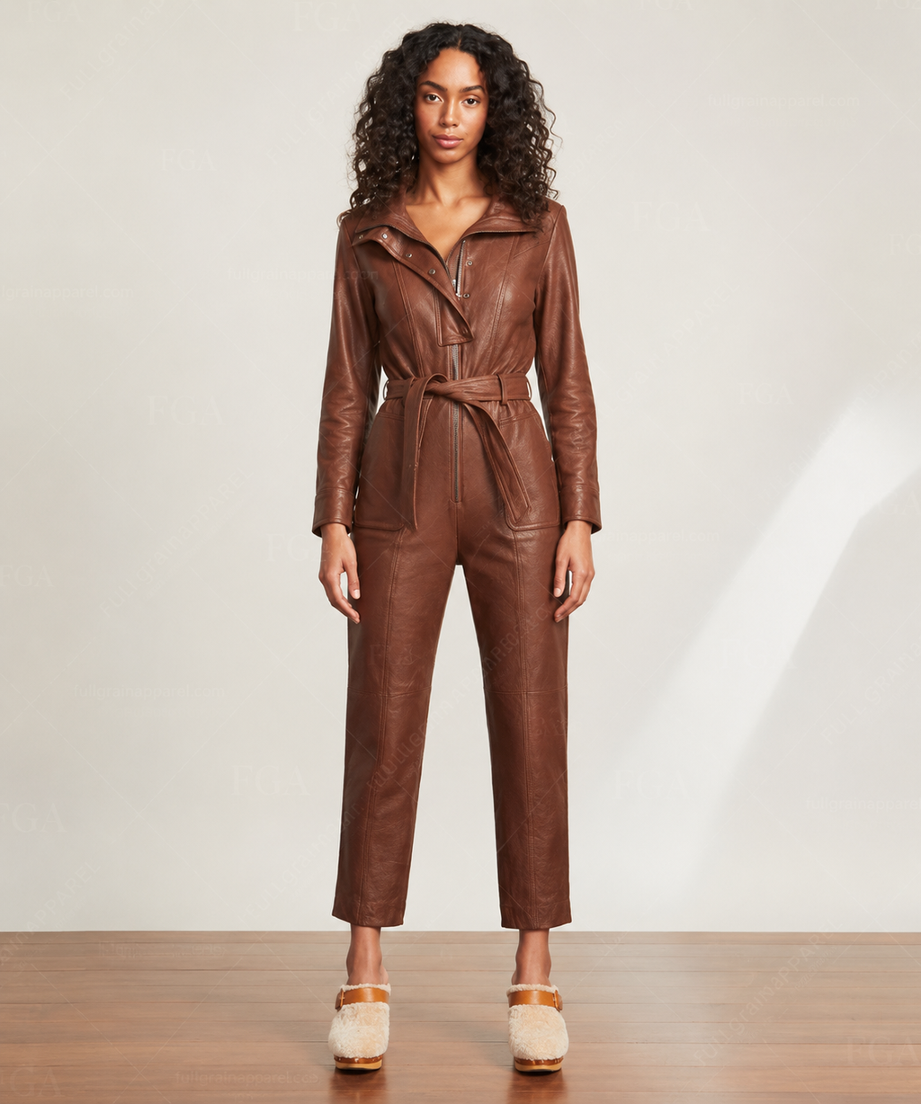 Women's Brown Leather Jumpsuit | Fitted Moto Playsuit | Full Grain Apparel
