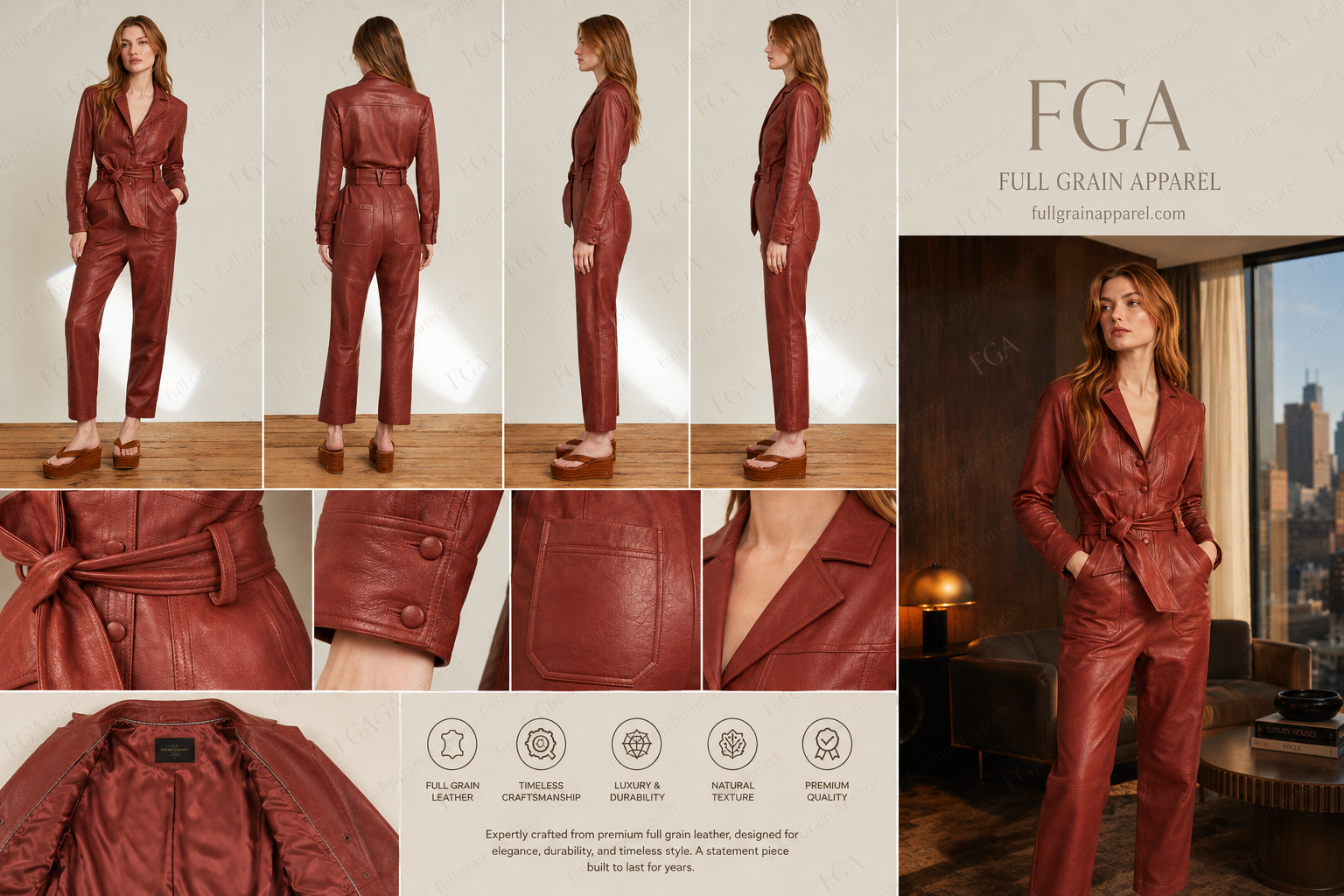 Women's Burgundy Leather Jumpsuit | Fitted Moto Romper | Full Grain Apparel