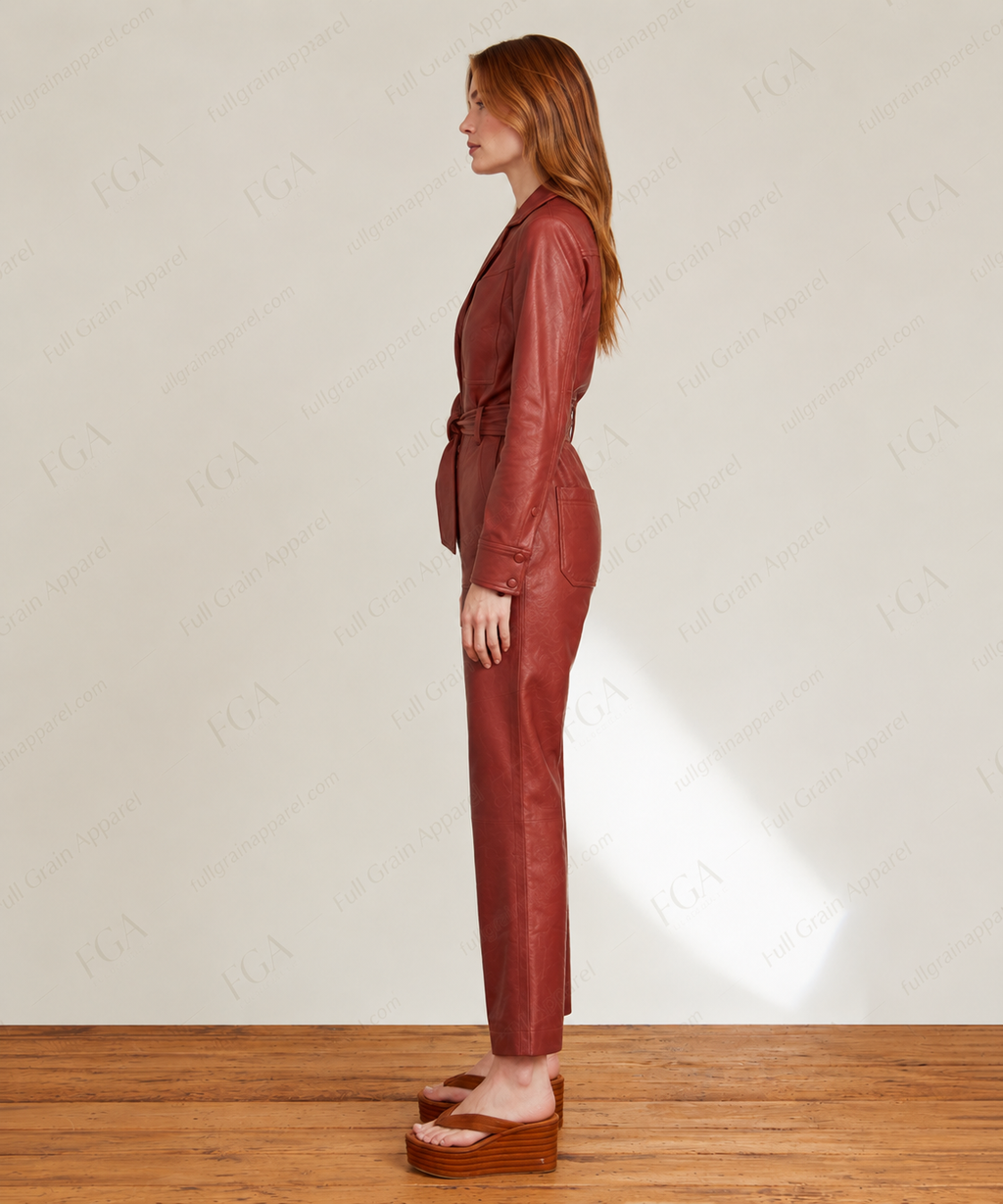 Women's Burgundy Leather Jumpsuit | Fitted Moto Romper | Full Grain Apparel