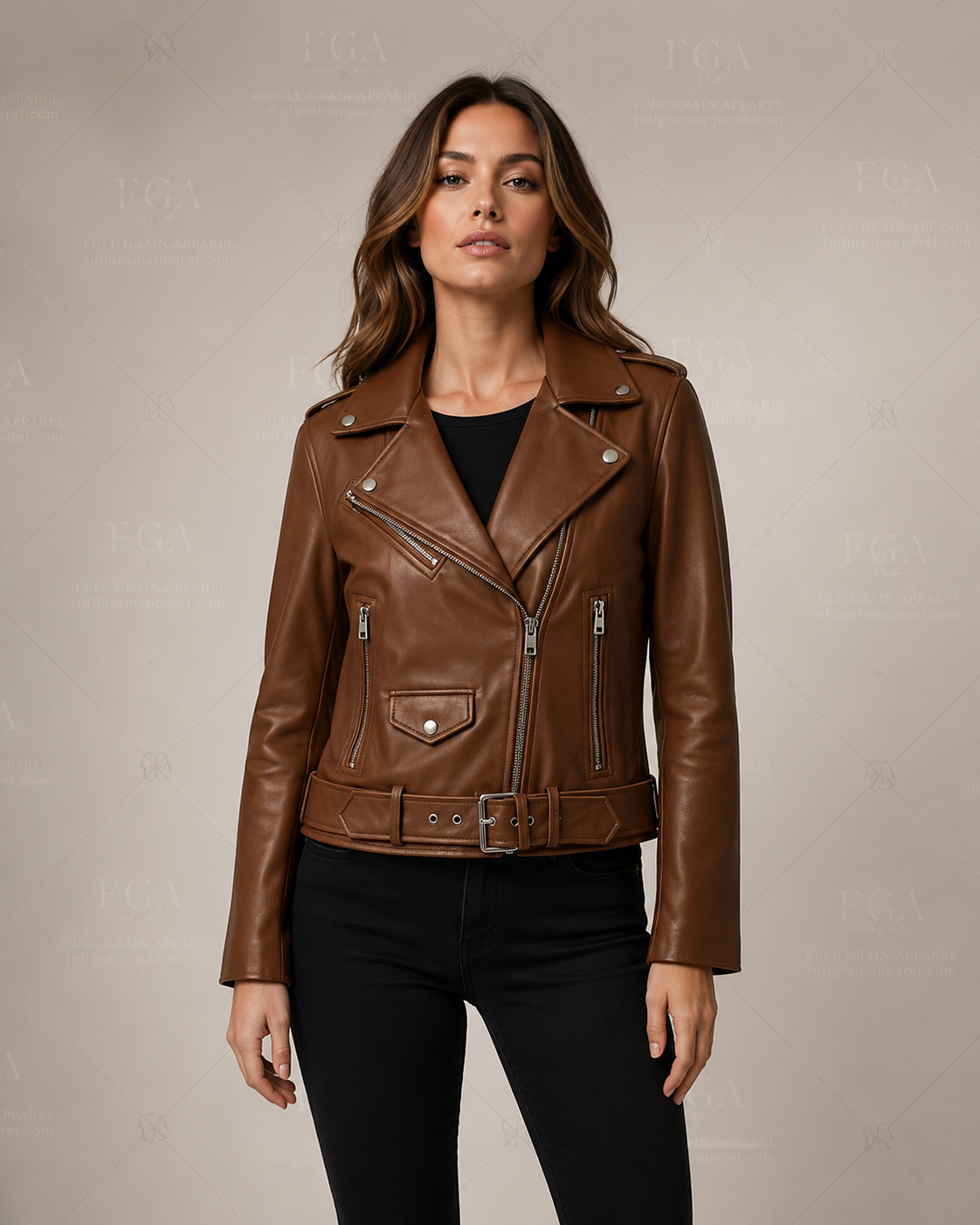 Women's Brown Leather Biker Jacket | Vintage Moto | Full Grain Apparel
