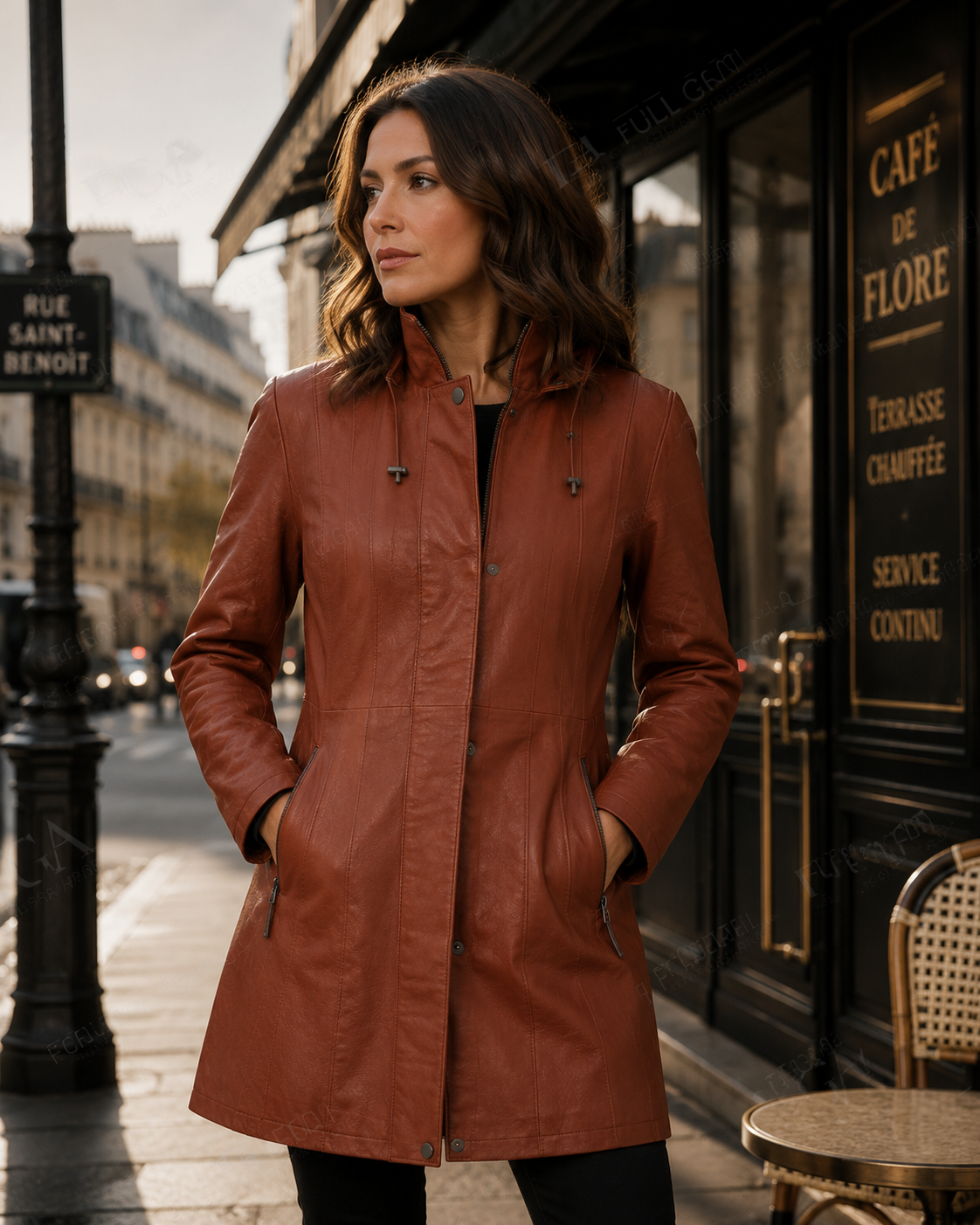 Women's Tan Leather Trench Coat | Slim Fit Parka | Full Grain Apparel