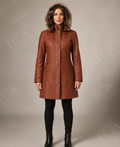 Women's Tan Leather Trench Coat | Slim Fit Parka | Full Grain Apparel