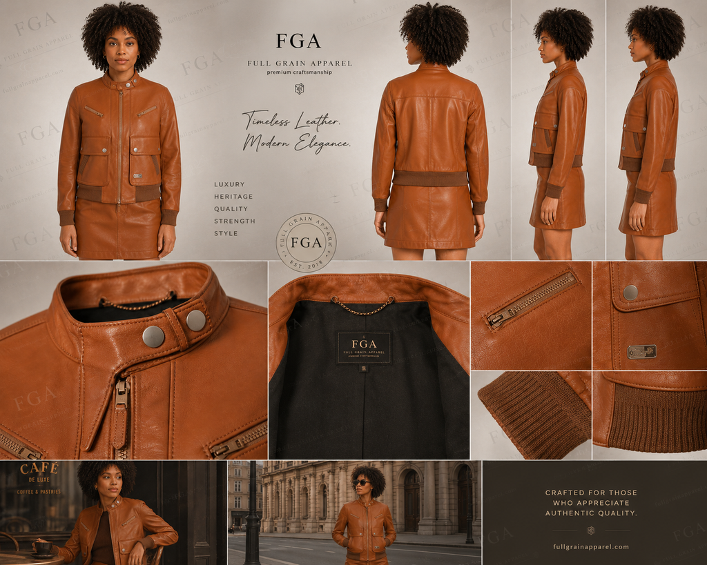Women's Brown Bomber Leather Jacket | Cafe Racer | Full Grain Apparel