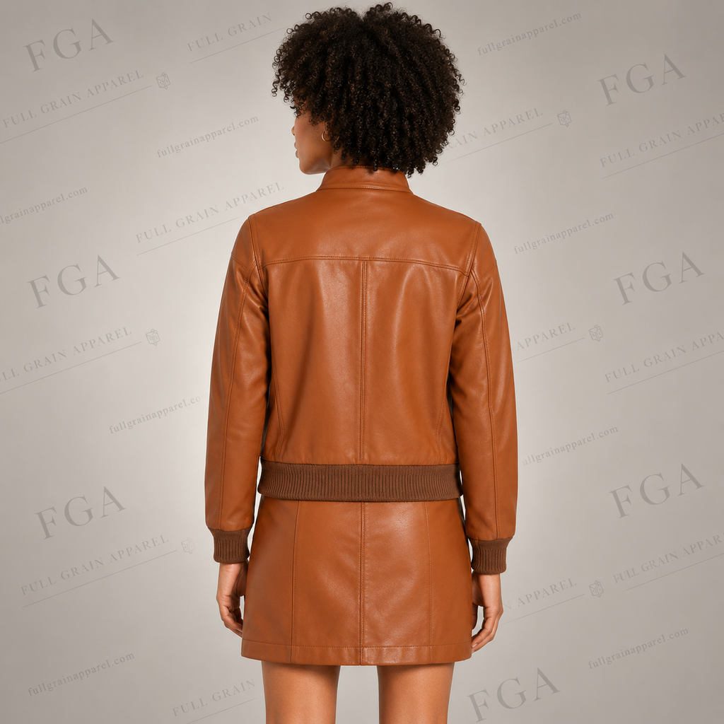 Women's Brown Bomber Leather Jacket | Cafe Racer | Full Grain Apparel