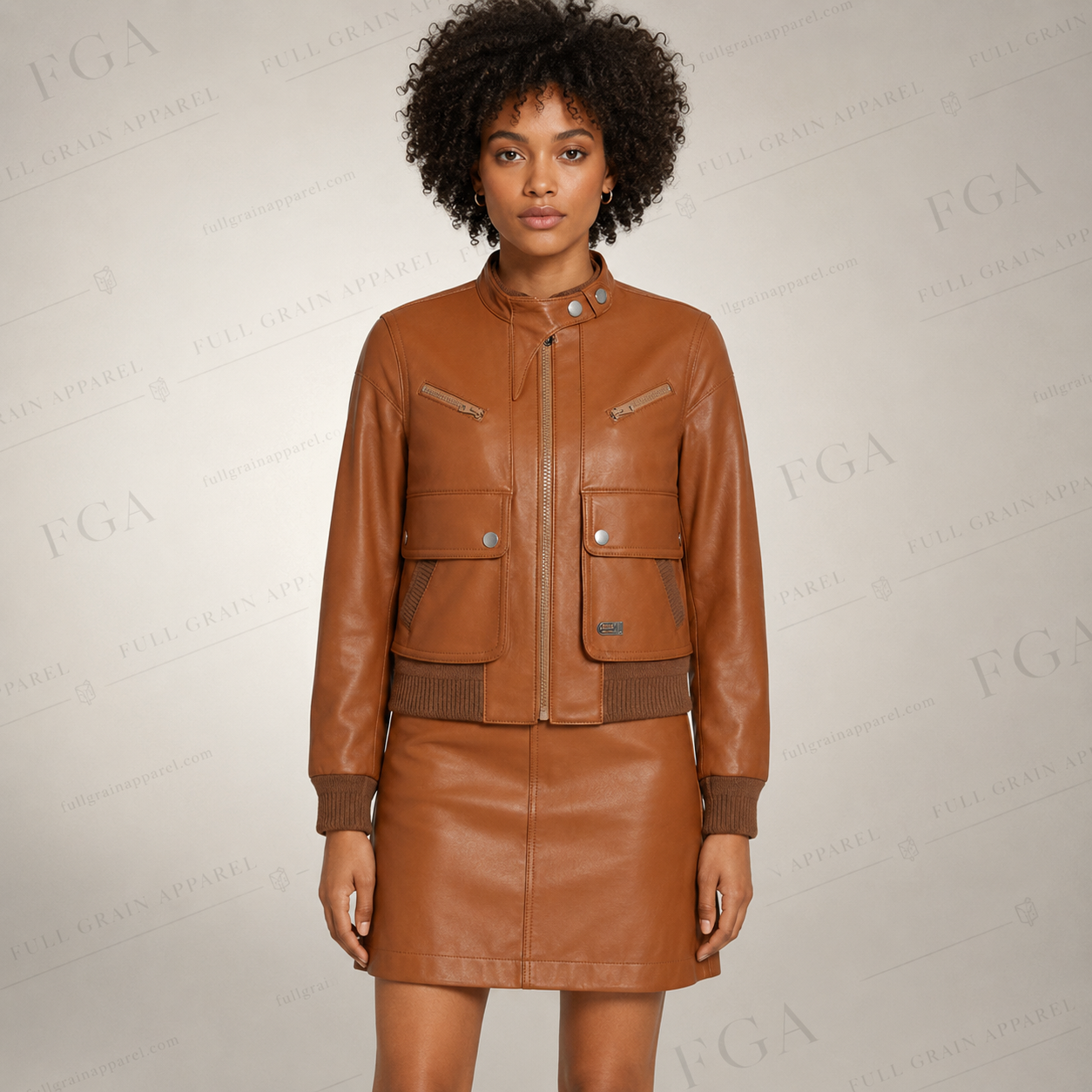 Women's Brown Bomber Leather Jacket | Cafe Racer | Full Grain Apparel