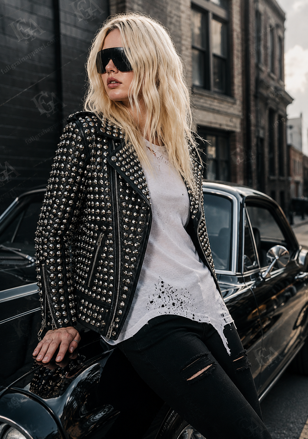 Women's Black Studded Leather Jacket | Punk Rock Biker | Full Grain Apparel