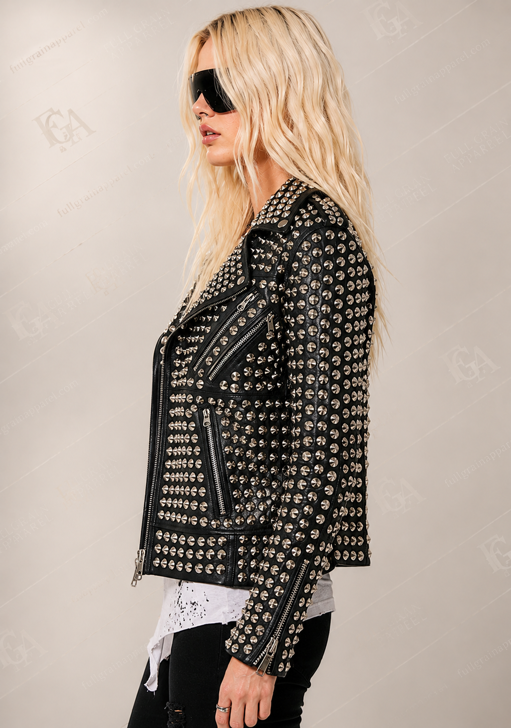 Women's Black Studded Leather Jacket | Punk Rock Biker | Full Grain Apparel