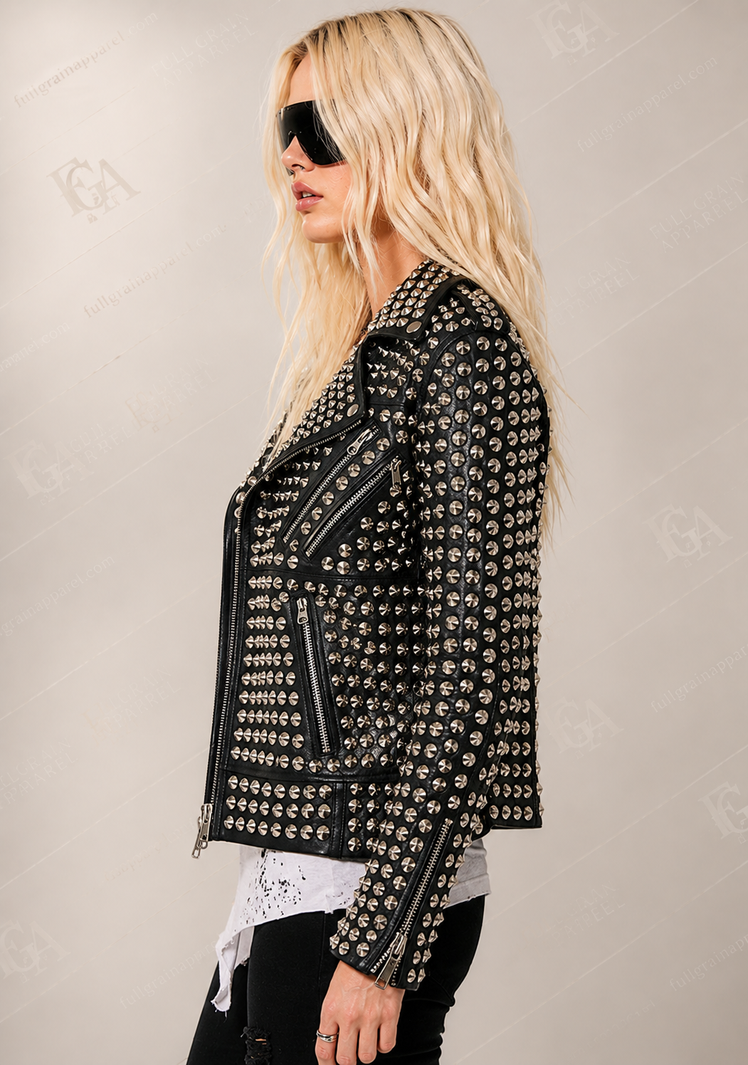 Women's Black Studded Leather Jacket | Punk Rock Biker | Full Grain Apparel
