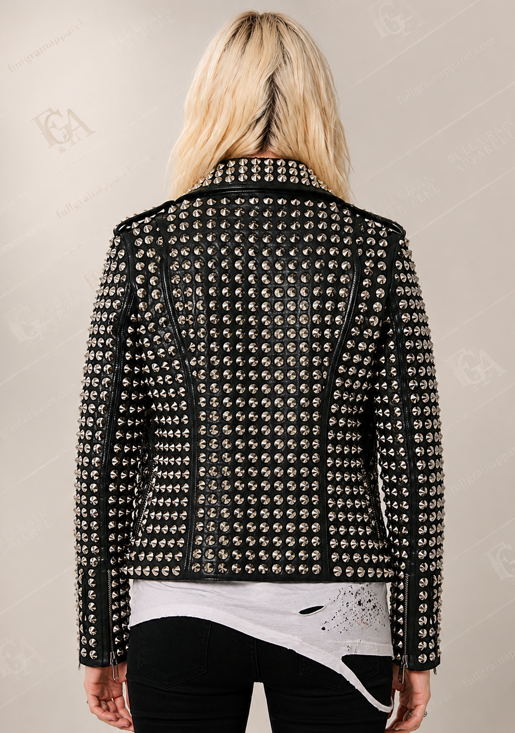 Women's Black Studded Leather Jacket | Punk Rock Biker | Full Grain Apparel