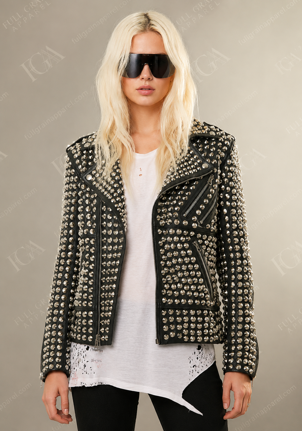 Women's Black Studded Leather Jacket | Punk Rock Biker | Full Grain Apparel