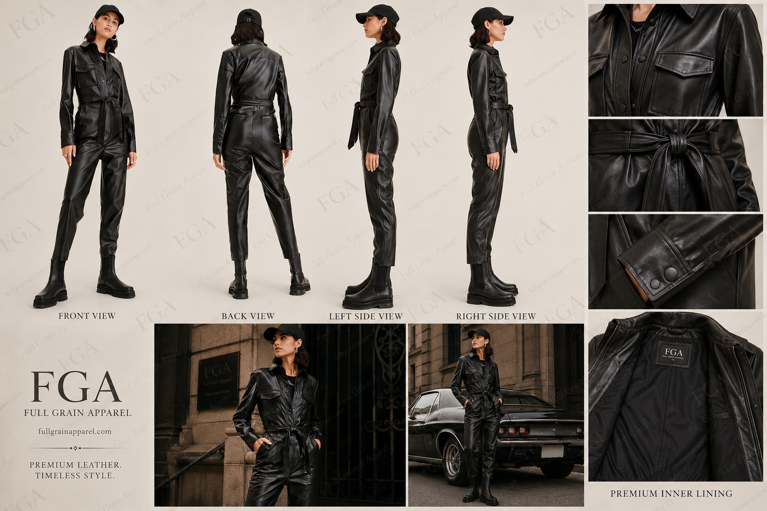 Women's Black Leather Jumpsuit | Designer Romper | Full Grain Apparel
