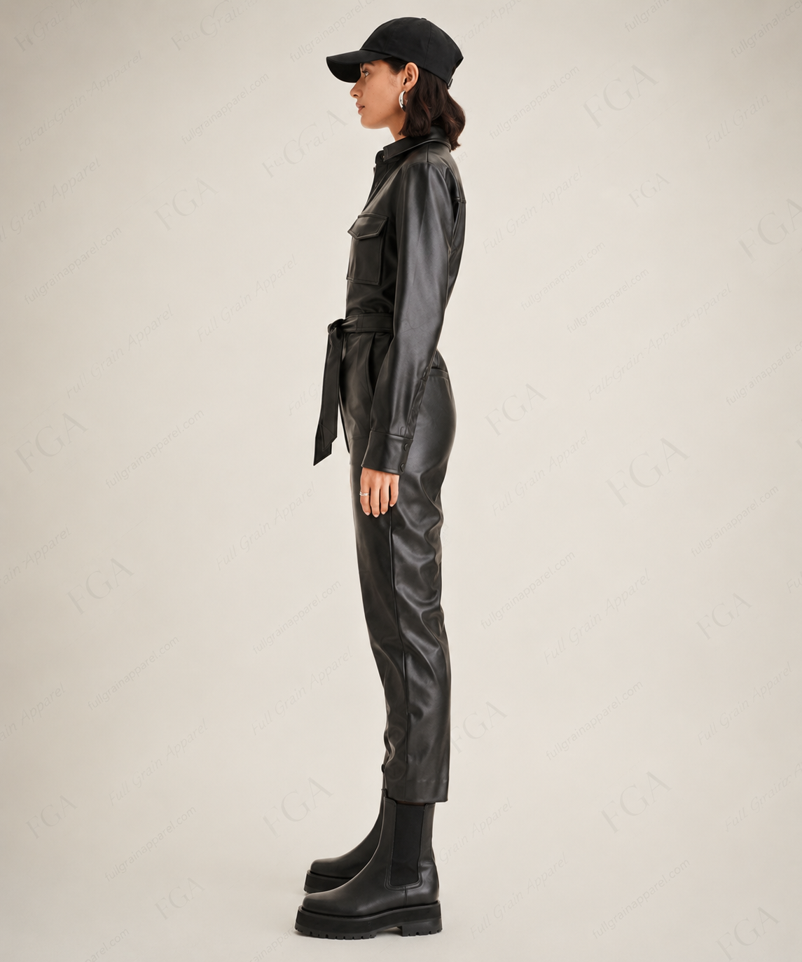 Women's Black Leather Jumpsuit | Designer Romper | Full Grain Apparel
