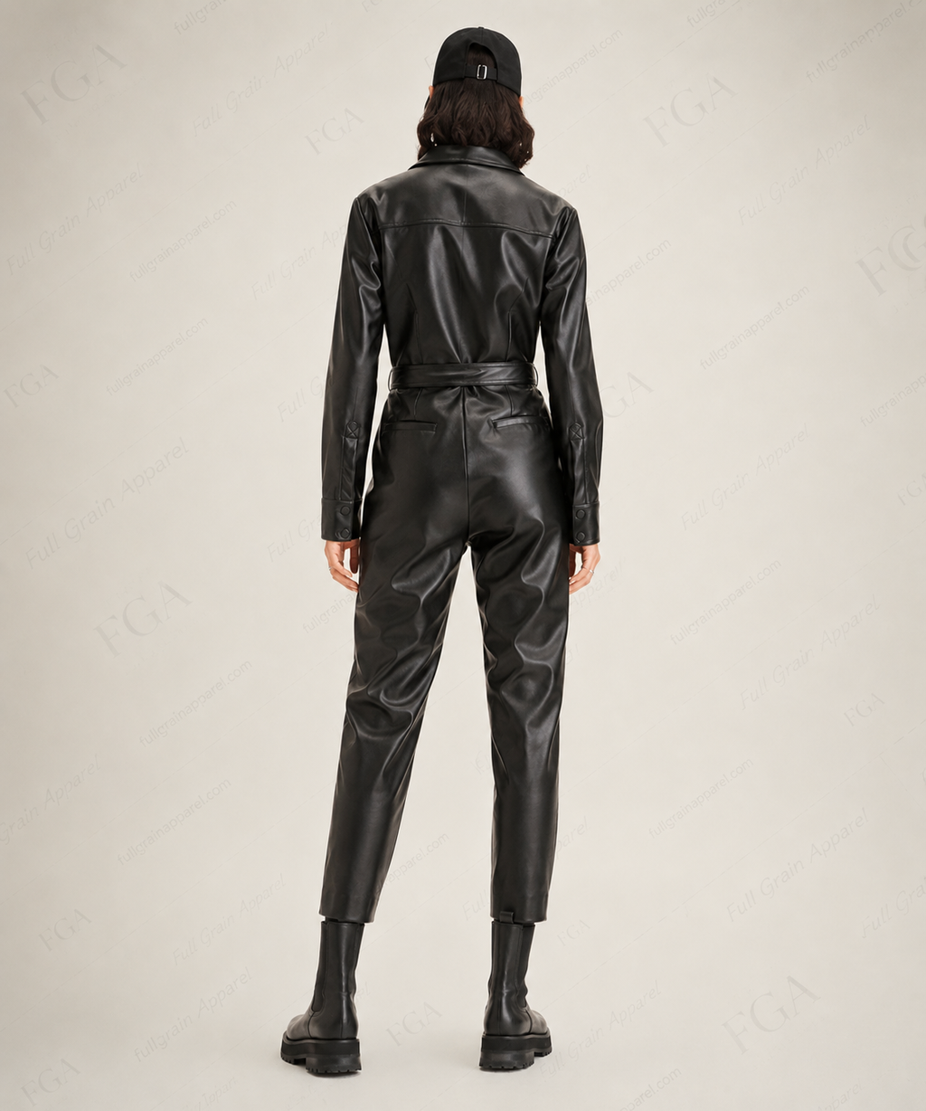Women's Black Leather Jumpsuit | Designer Romper | Full Grain Apparel