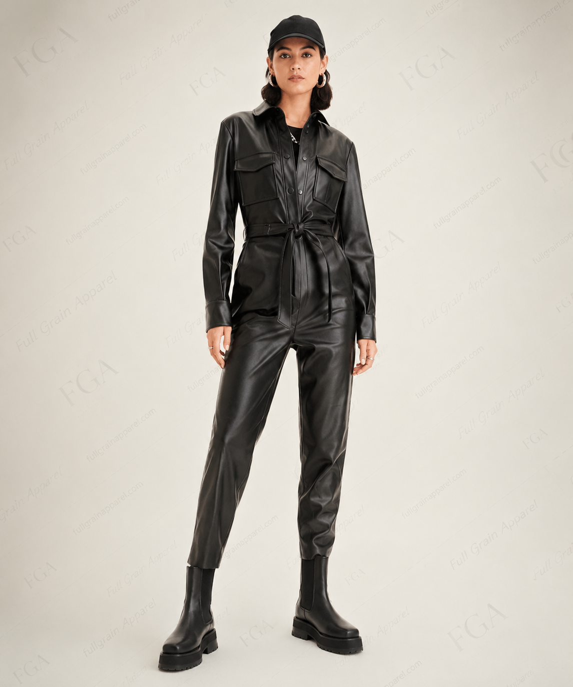 Women's Black Leather Jumpsuit | Designer Romper | Full Grain Apparel