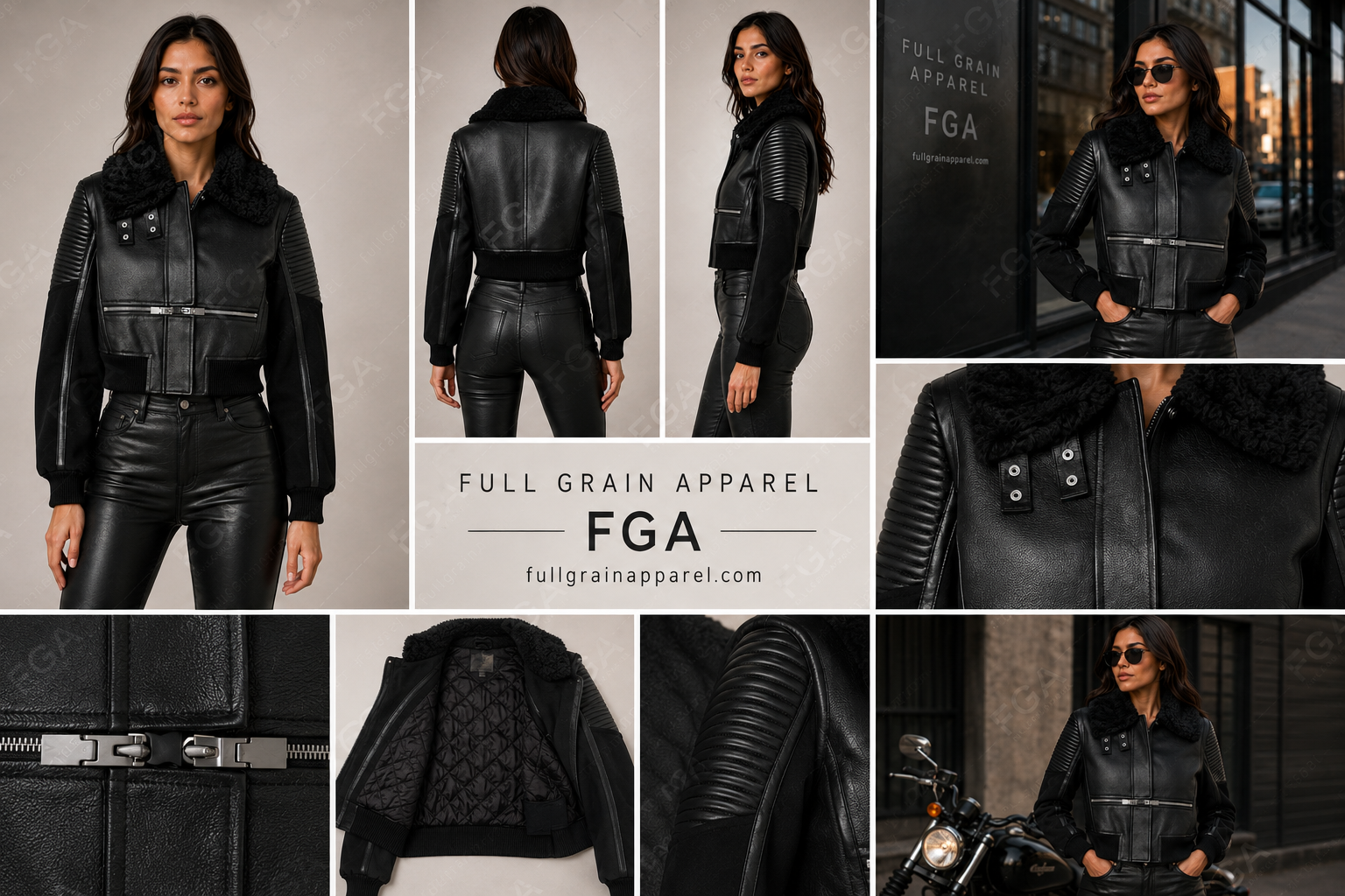 Women's Black Shearling Bomber Jacket | Biker Moto | Full Grain Apparel