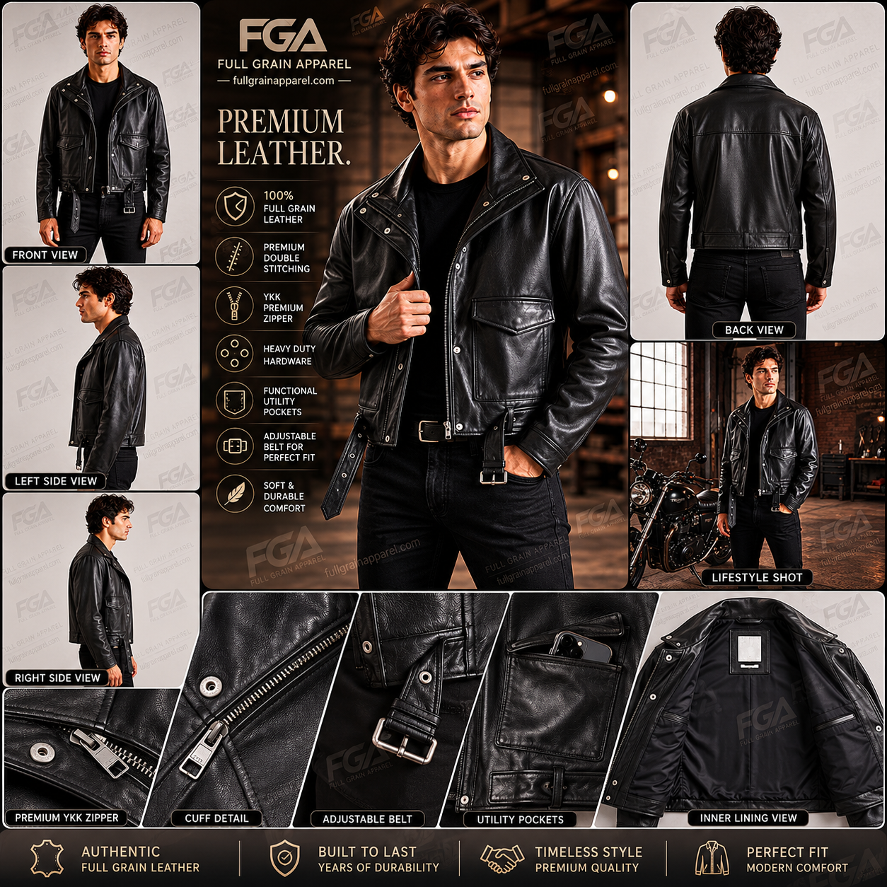 Men's Black Biker Leather Jacket | Vintage Moto | Full Grain Apparel