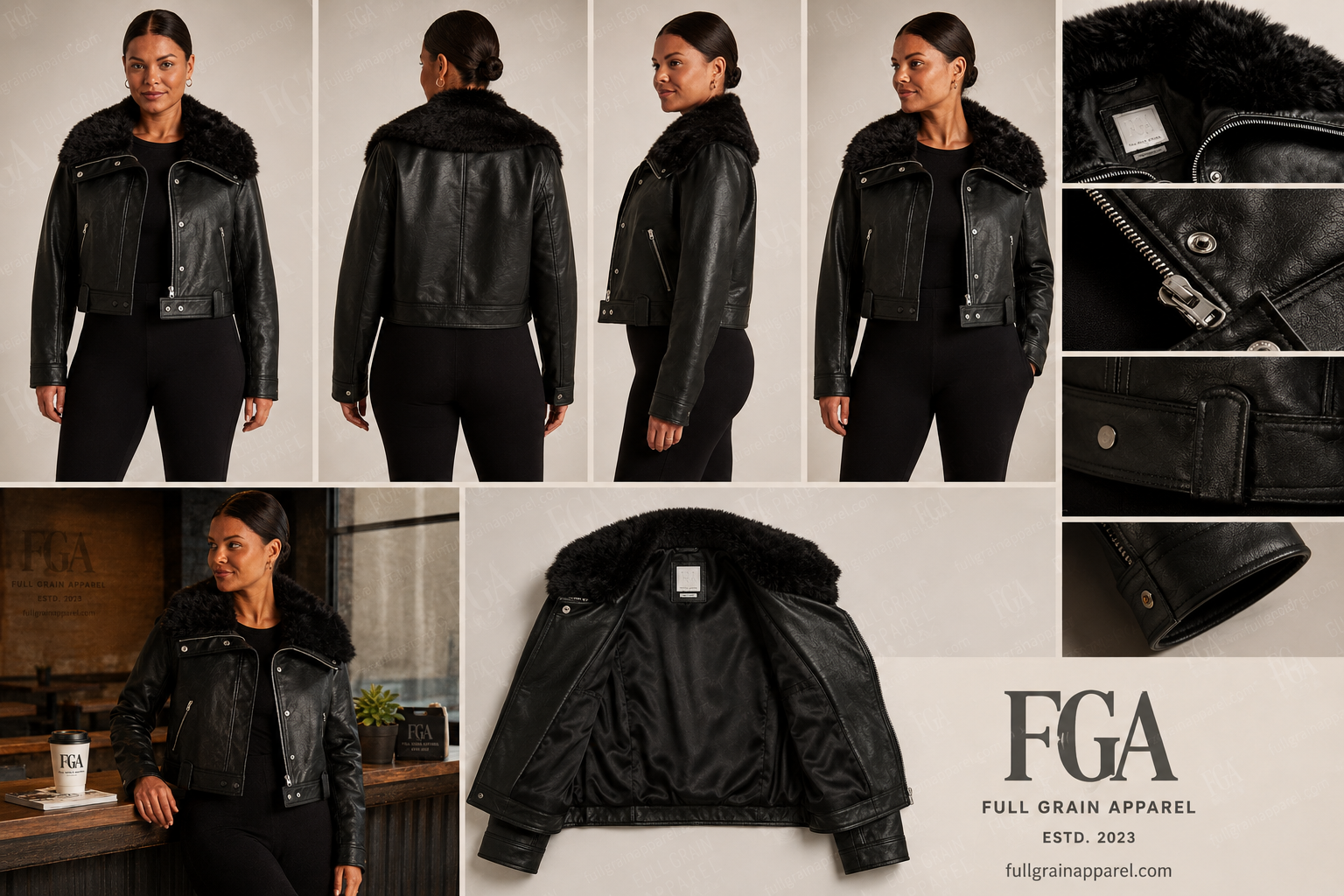 Women's Black Shearling Leather Jacket | Aviator Biker | Full Grain Apparel
