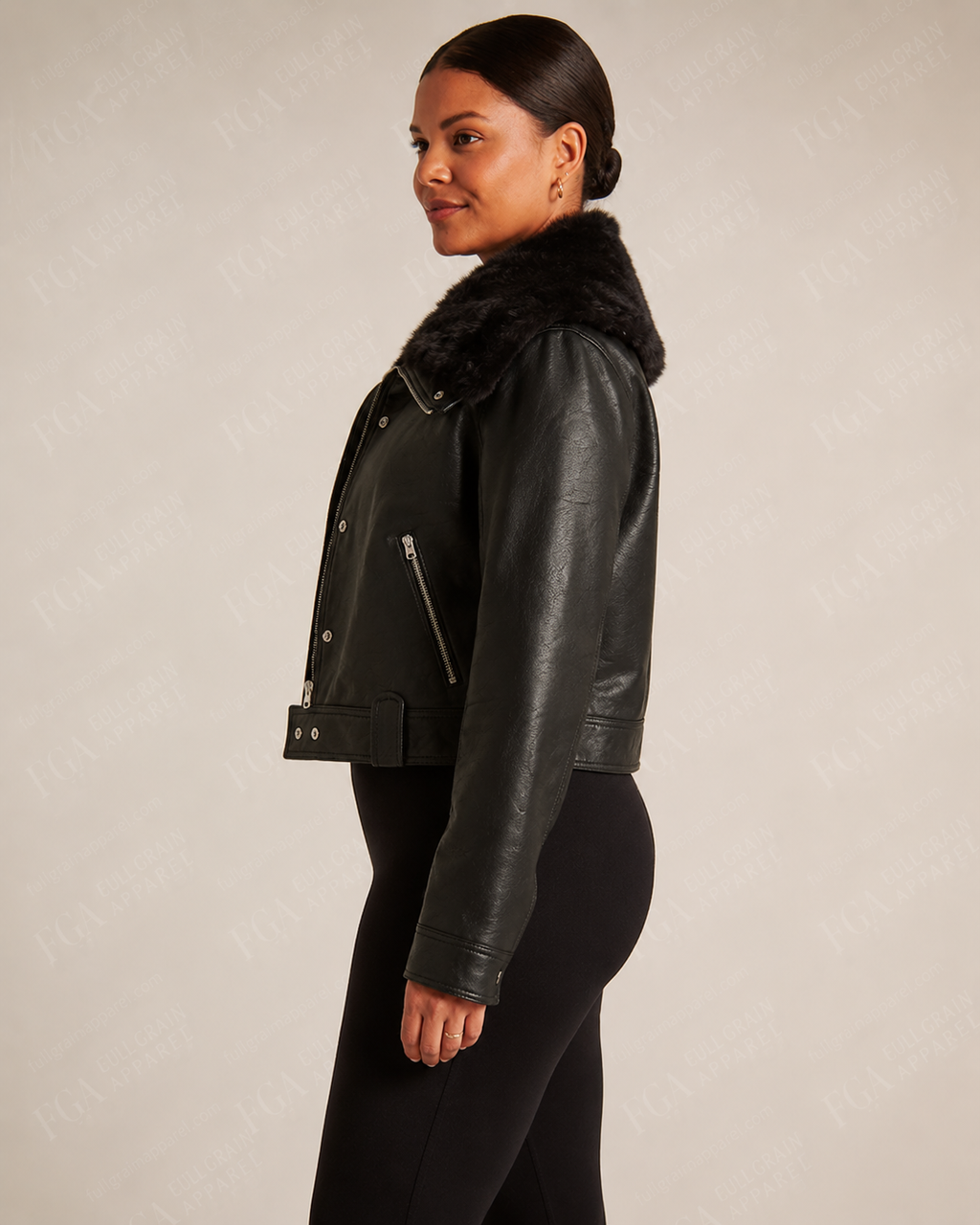 Women's Black Shearling Leather Jacket | Aviator Biker | Full Grain Apparel