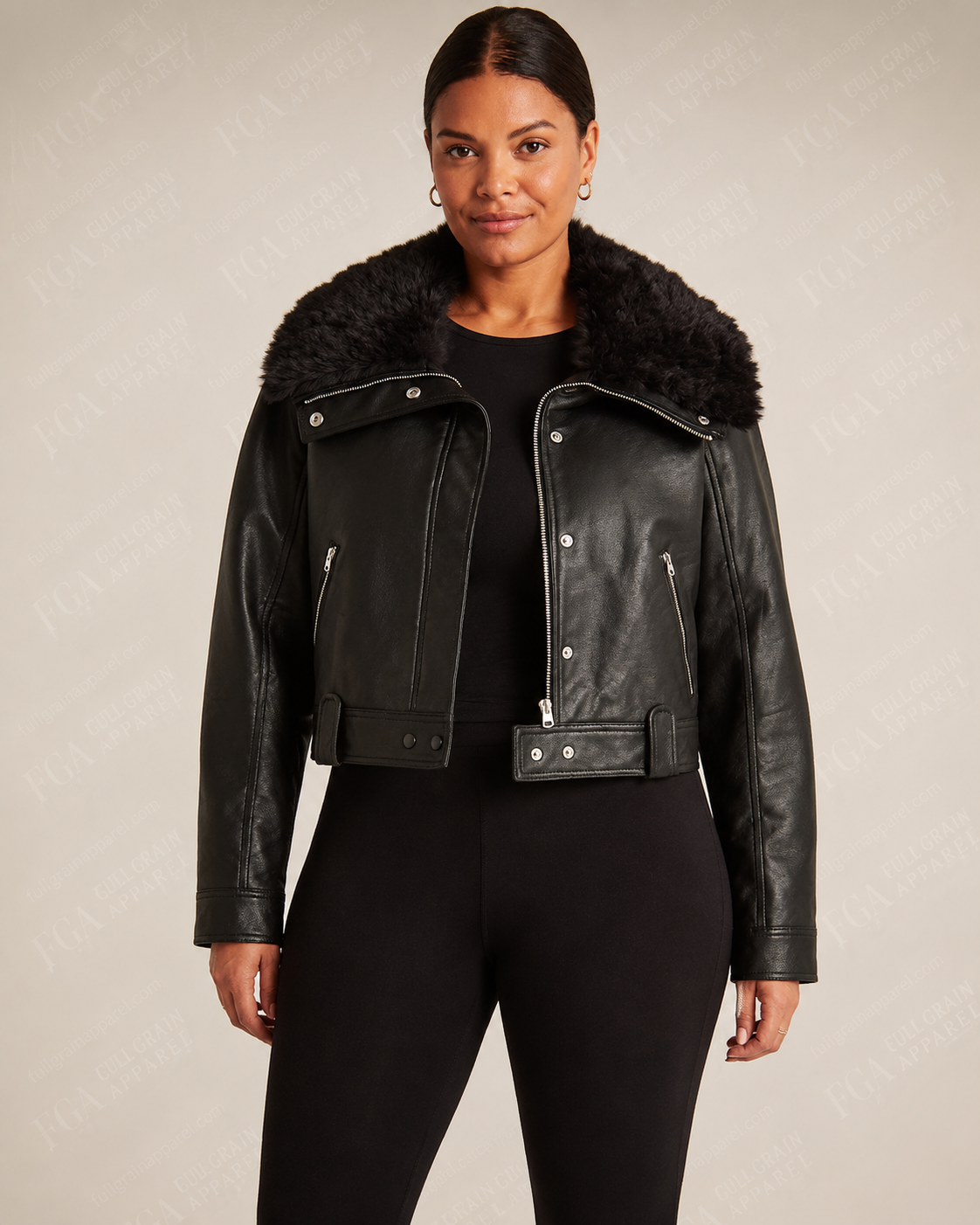 Women's Black Shearling Leather Jacket | Aviator Biker | Full Grain Apparel