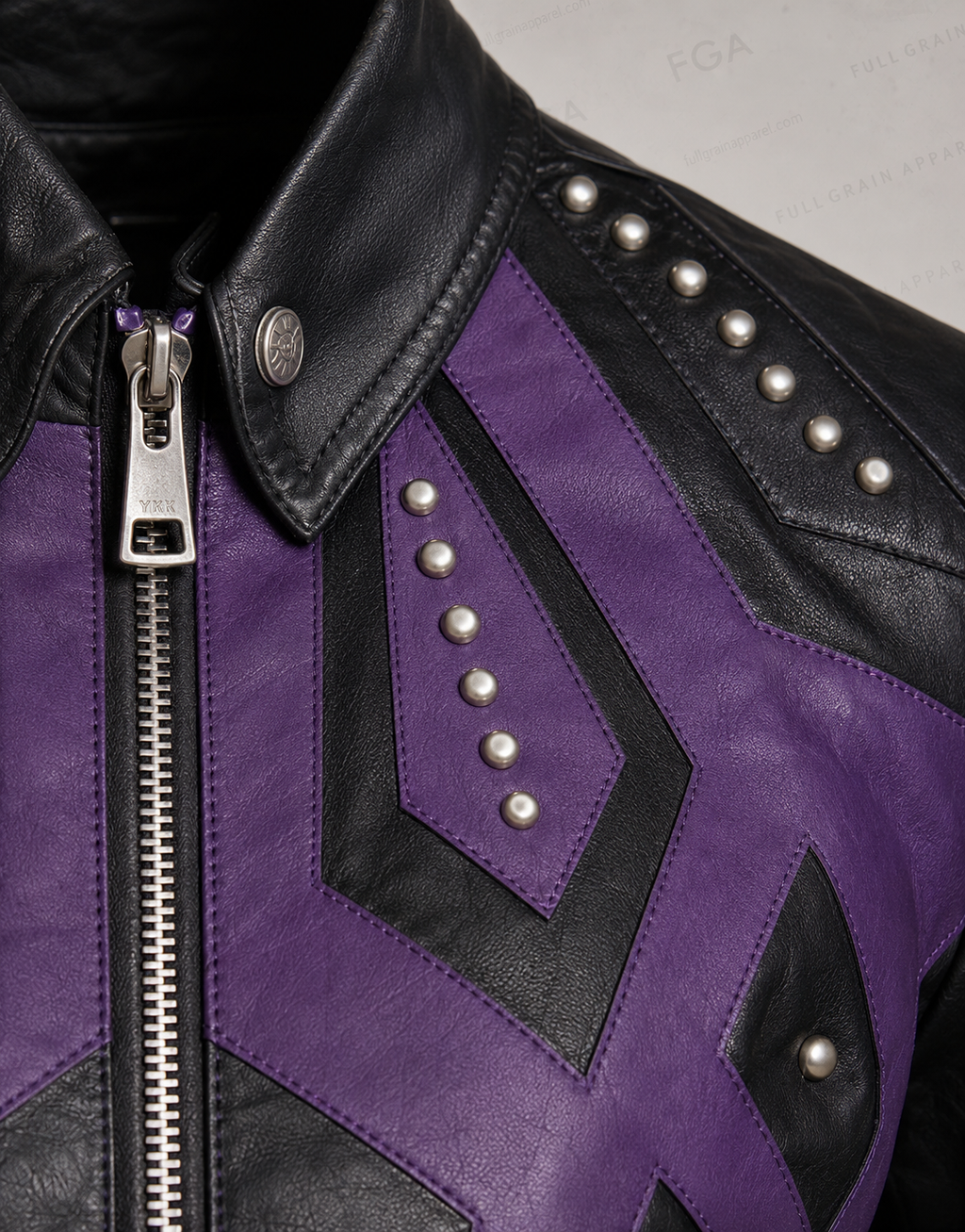 Women's Black & Purple Leather Jacket | Studded Moto | Full Grain Apparel