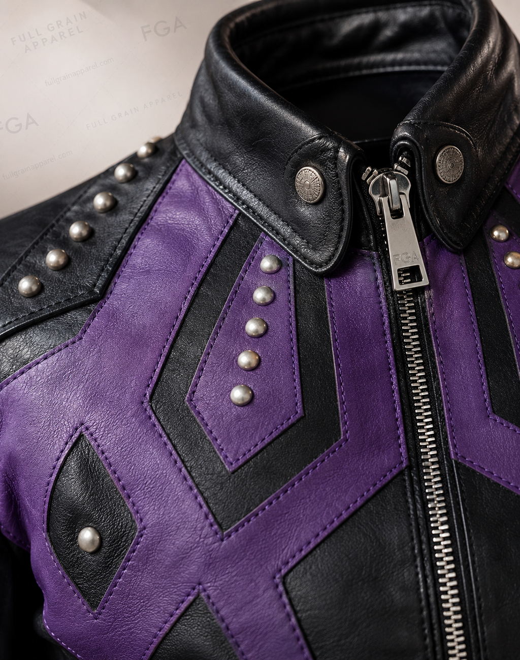 Women's Black & Purple Leather Jacket | Studded Moto | Full Grain Apparel