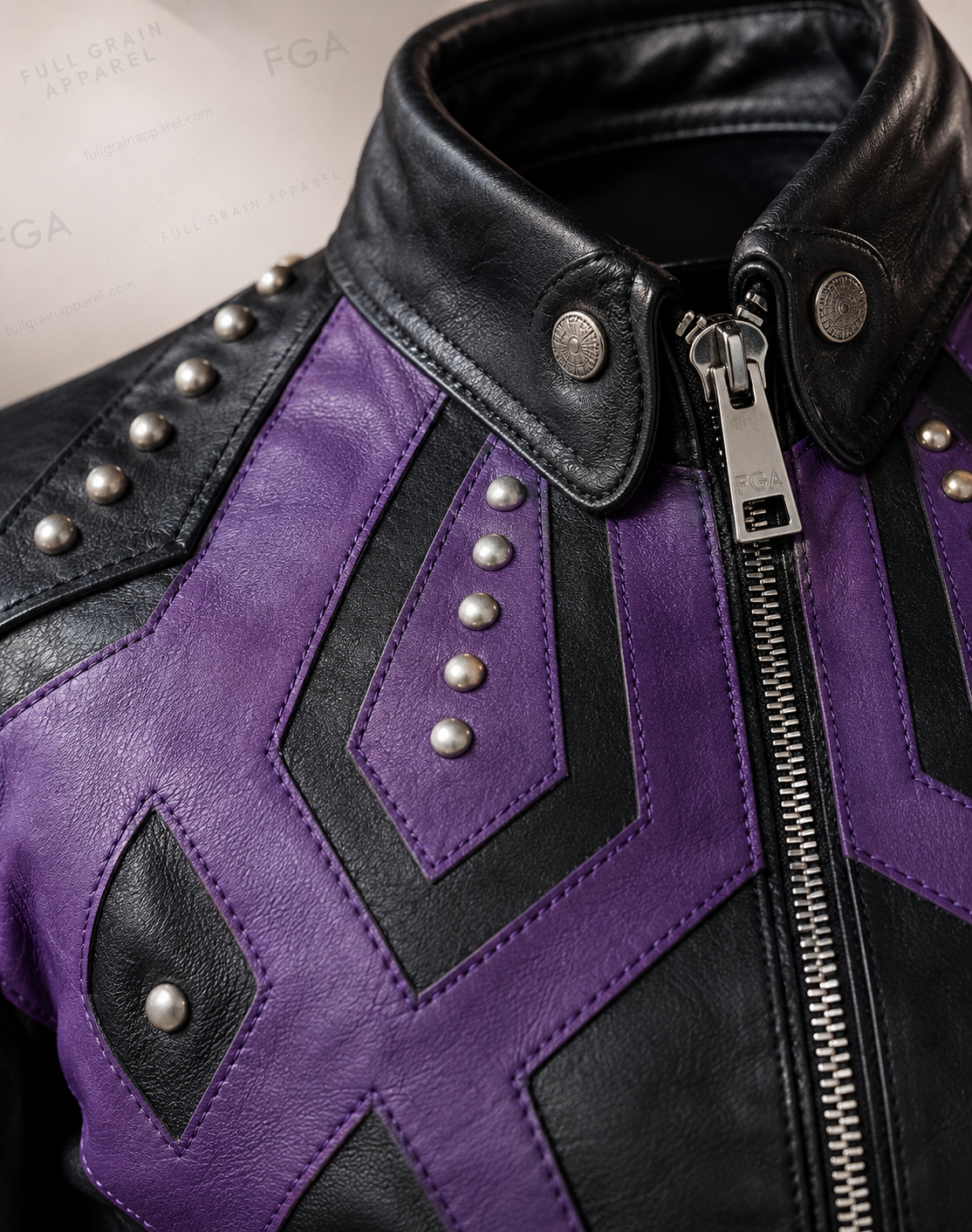 Women's Black & Purple Leather Jacket | Studded Moto | Full Grain Apparel