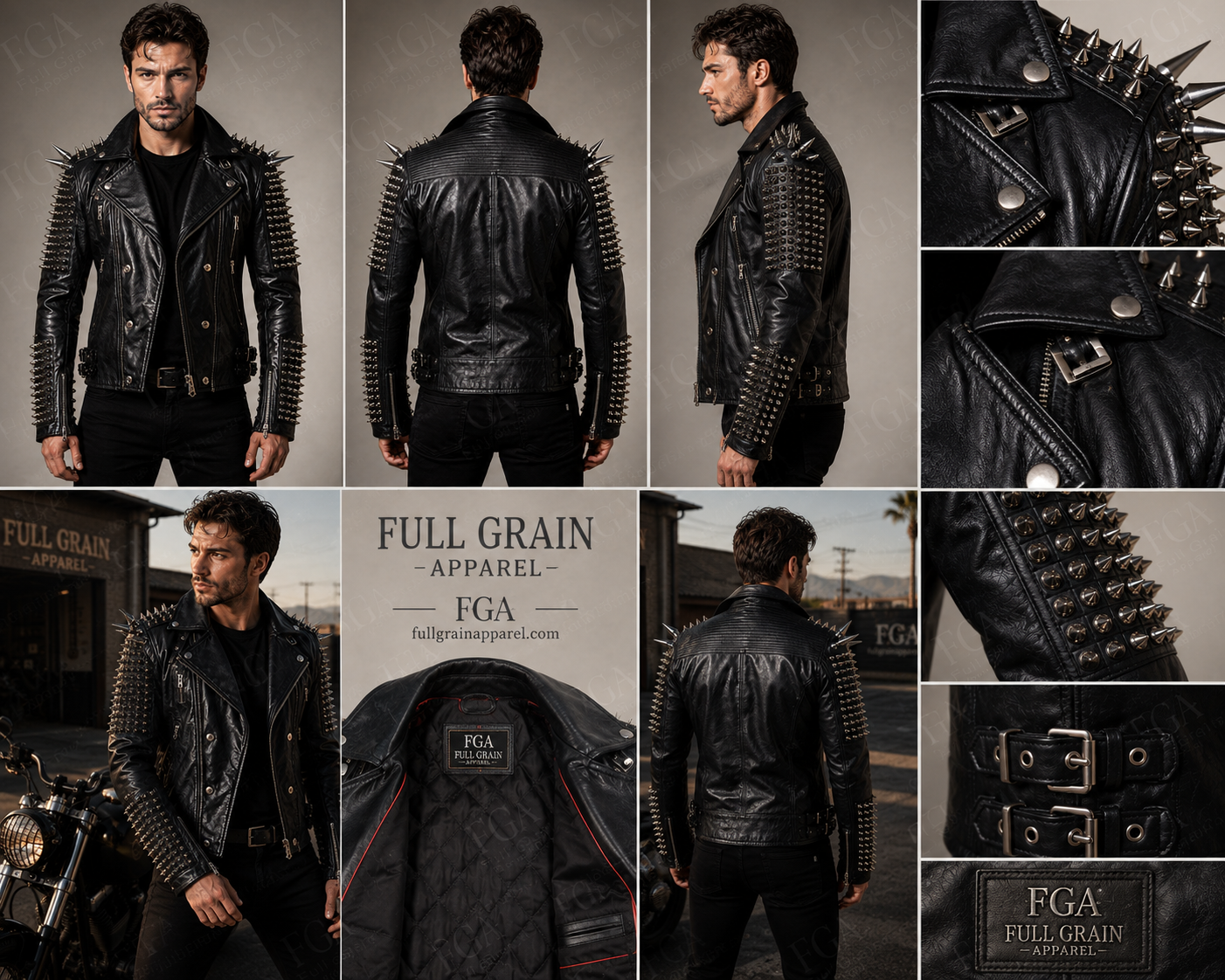 Men's Black Studded Leather Jacket | Spiked Moto | Full Grain Apparel