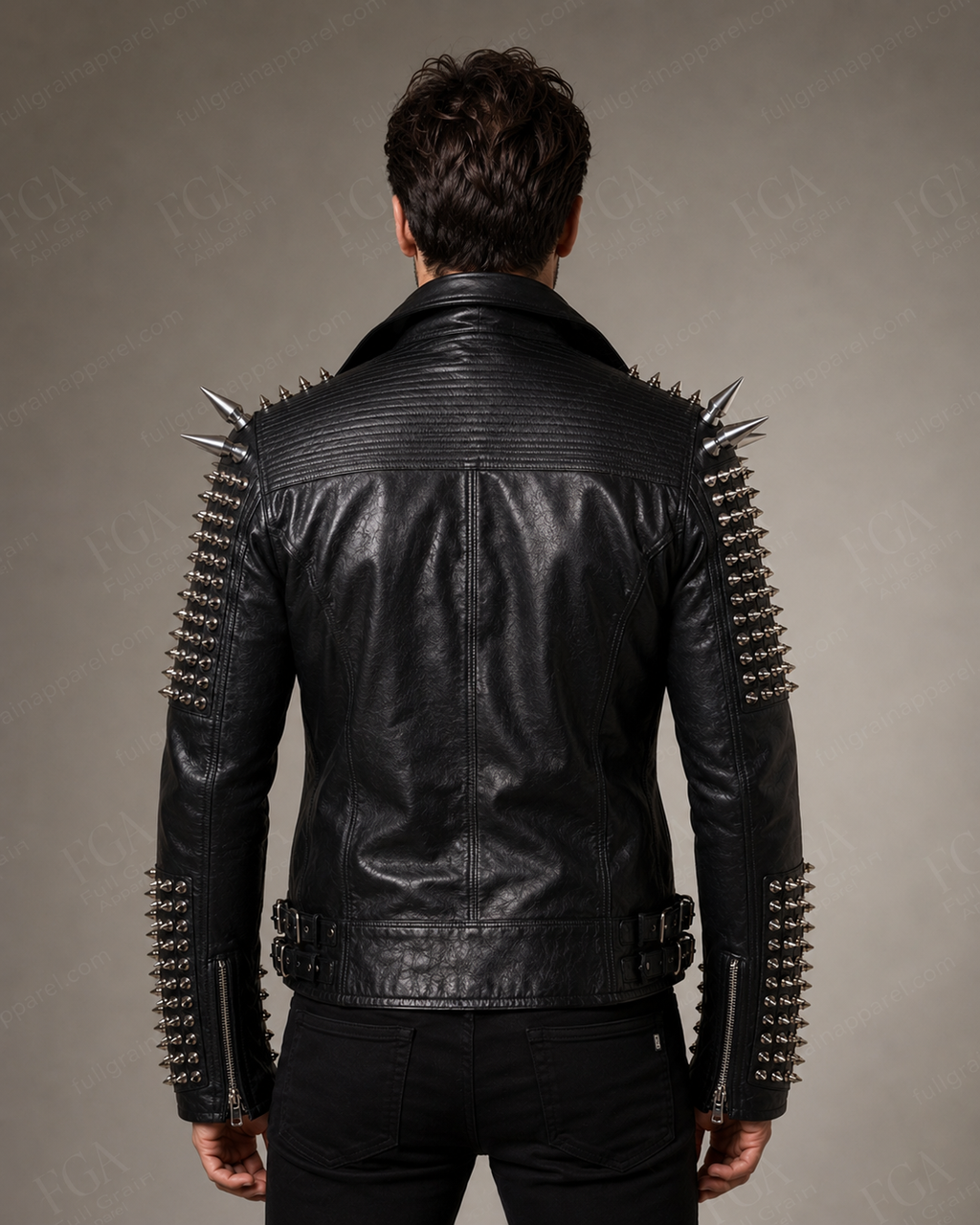 Men's Black Studded Leather Jacket | Spiked Moto | Full Grain Apparel