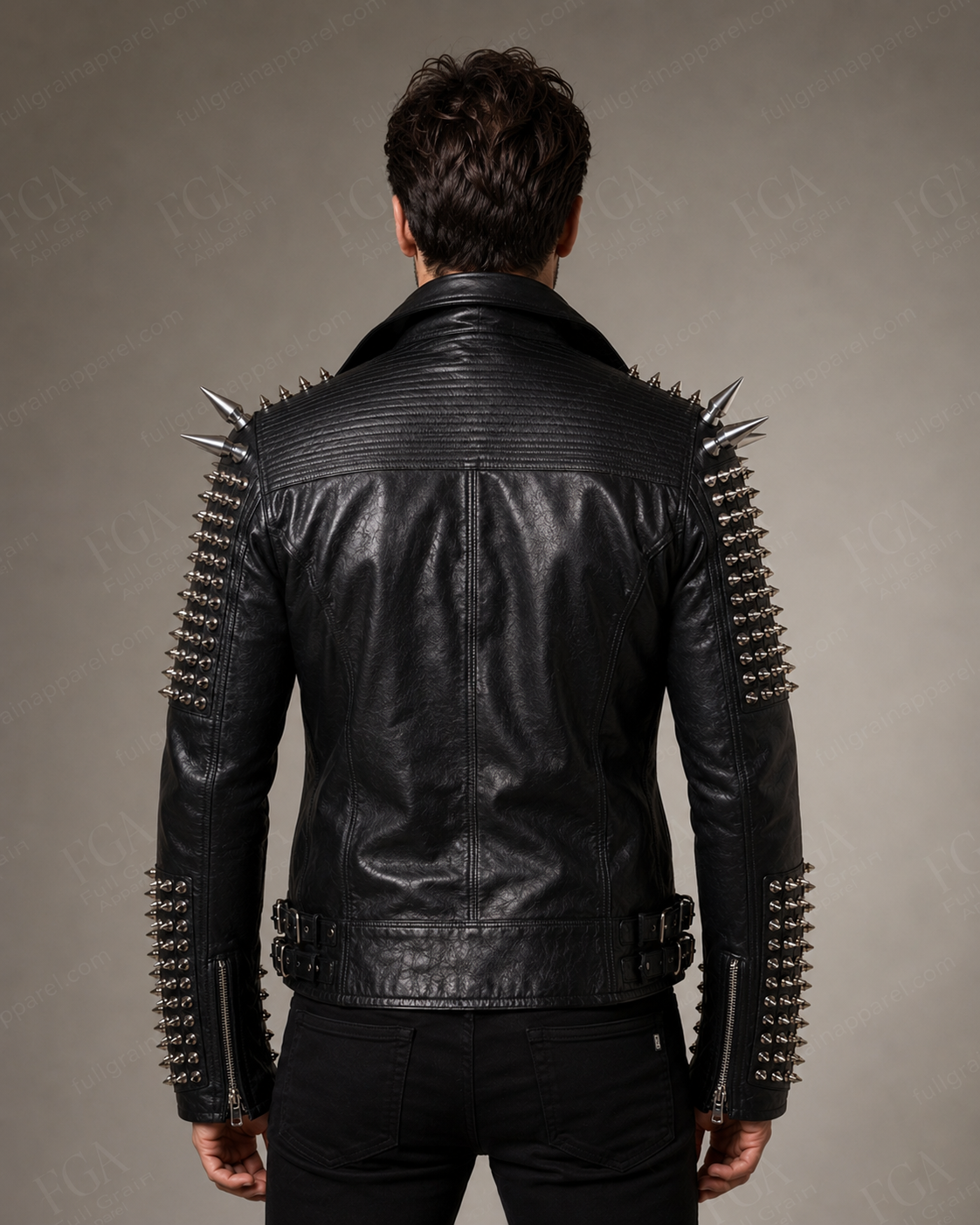 Men's Black Studded Leather Jacket | Spiked Moto | Full Grain Apparel