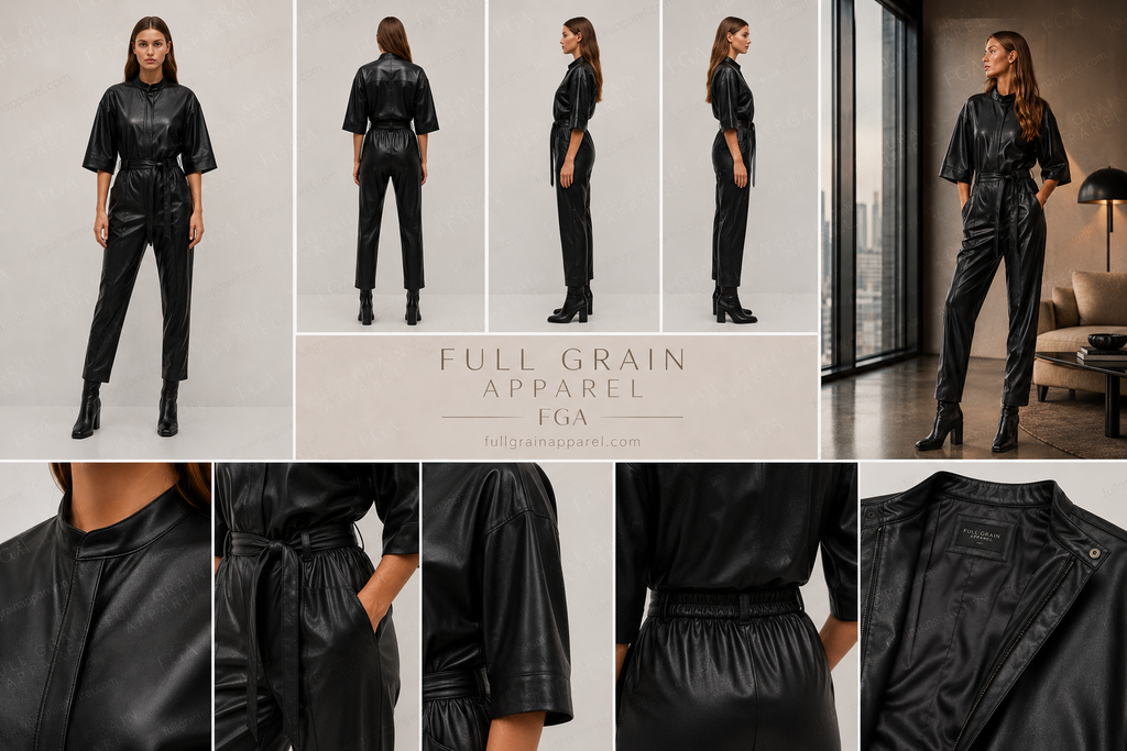 Women's Black Leather Jumpsuit | Luxury Utility | Full Grain Apparel