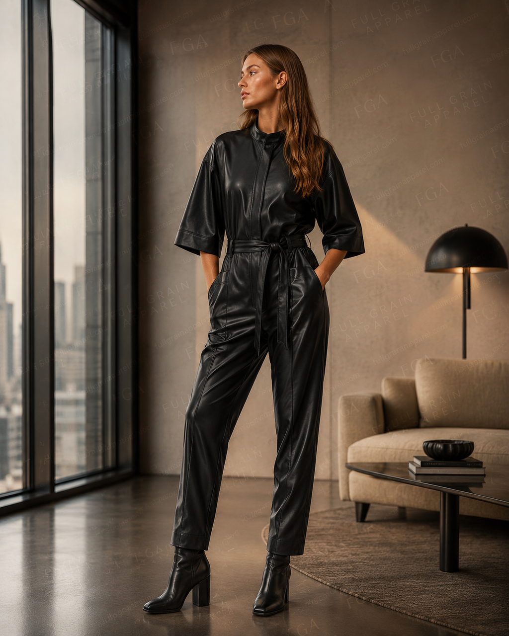 Women's Black Leather Jumpsuit | Luxury Utility | Full Grain Apparel