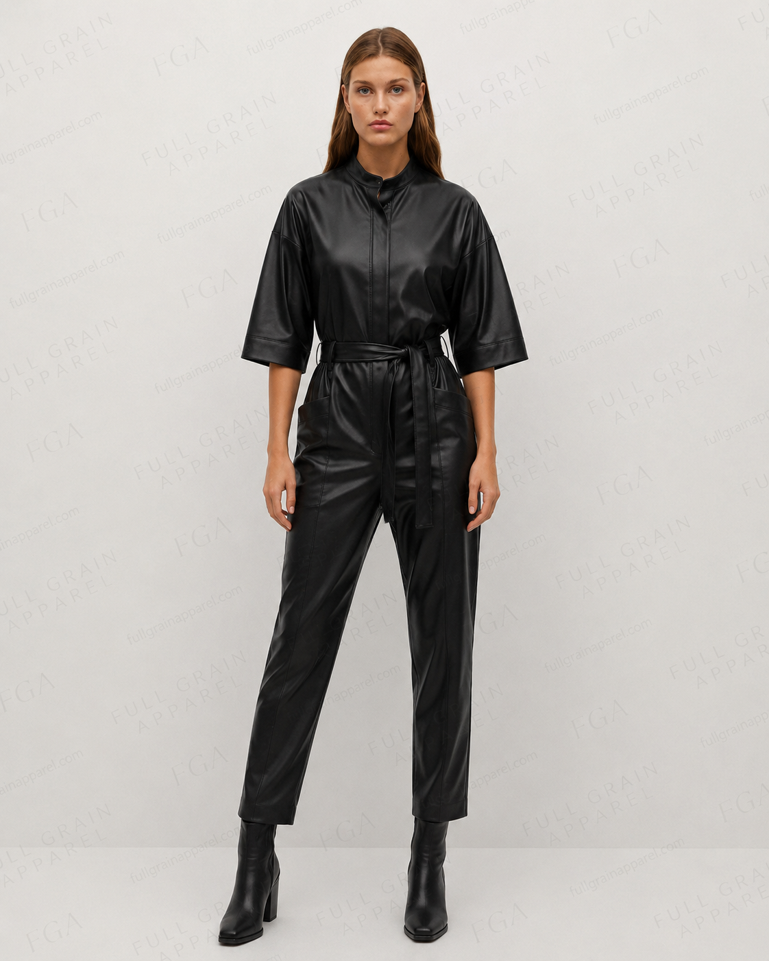 Women's Black Leather Jumpsuit | Luxury Utility | Full Grain Apparel