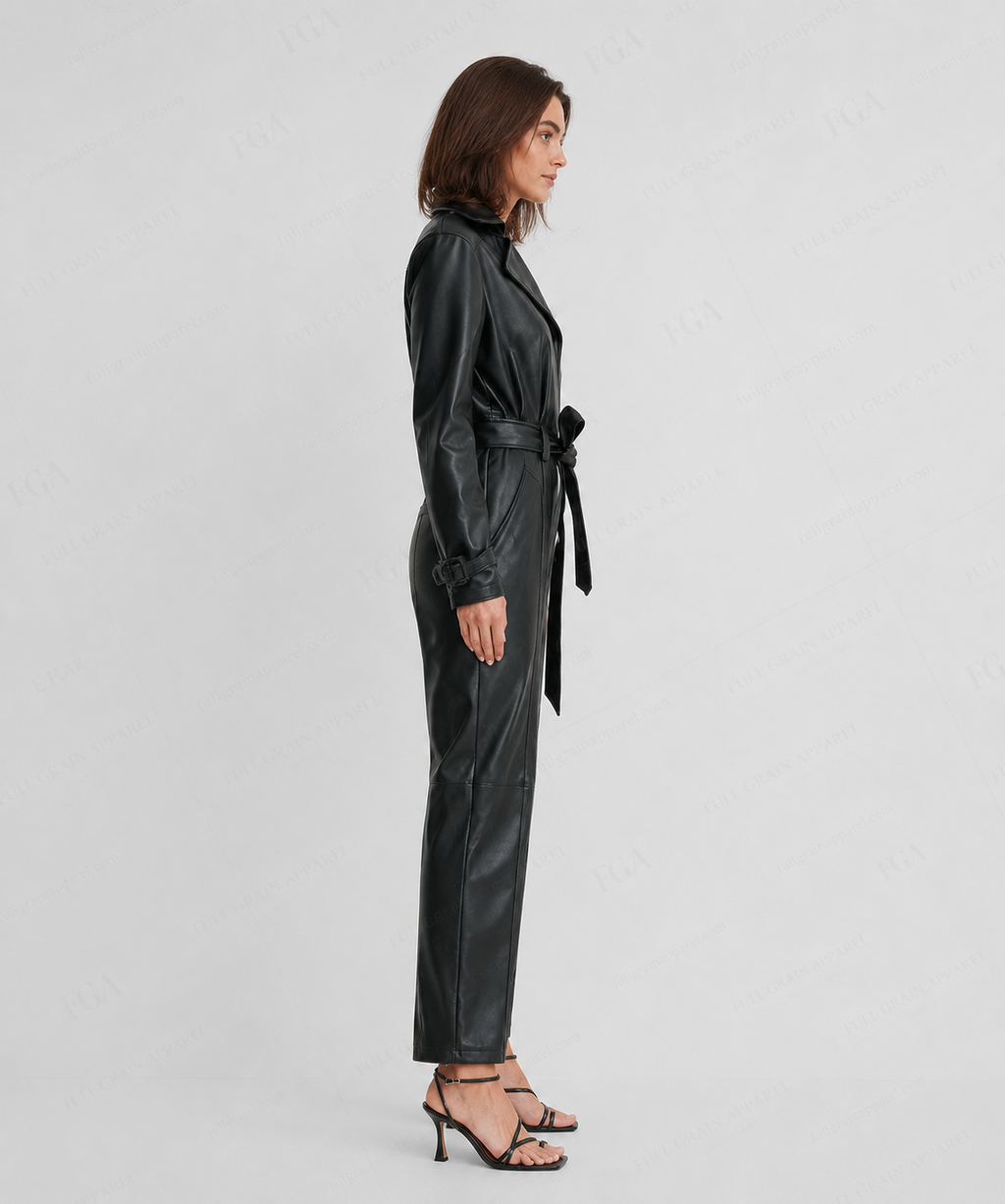 Women's Black Leather Jumpsuit | Luxury Full Body Jumpsuit | Full Grain Apparel