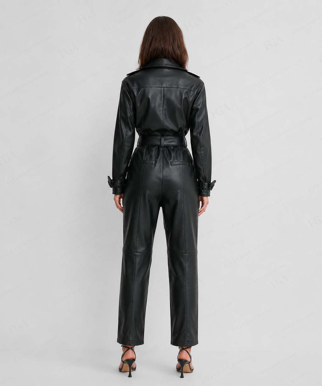 Women's Black Leather Jumpsuit | Luxury Full Body Jumpsuit | Full Grain Apparel