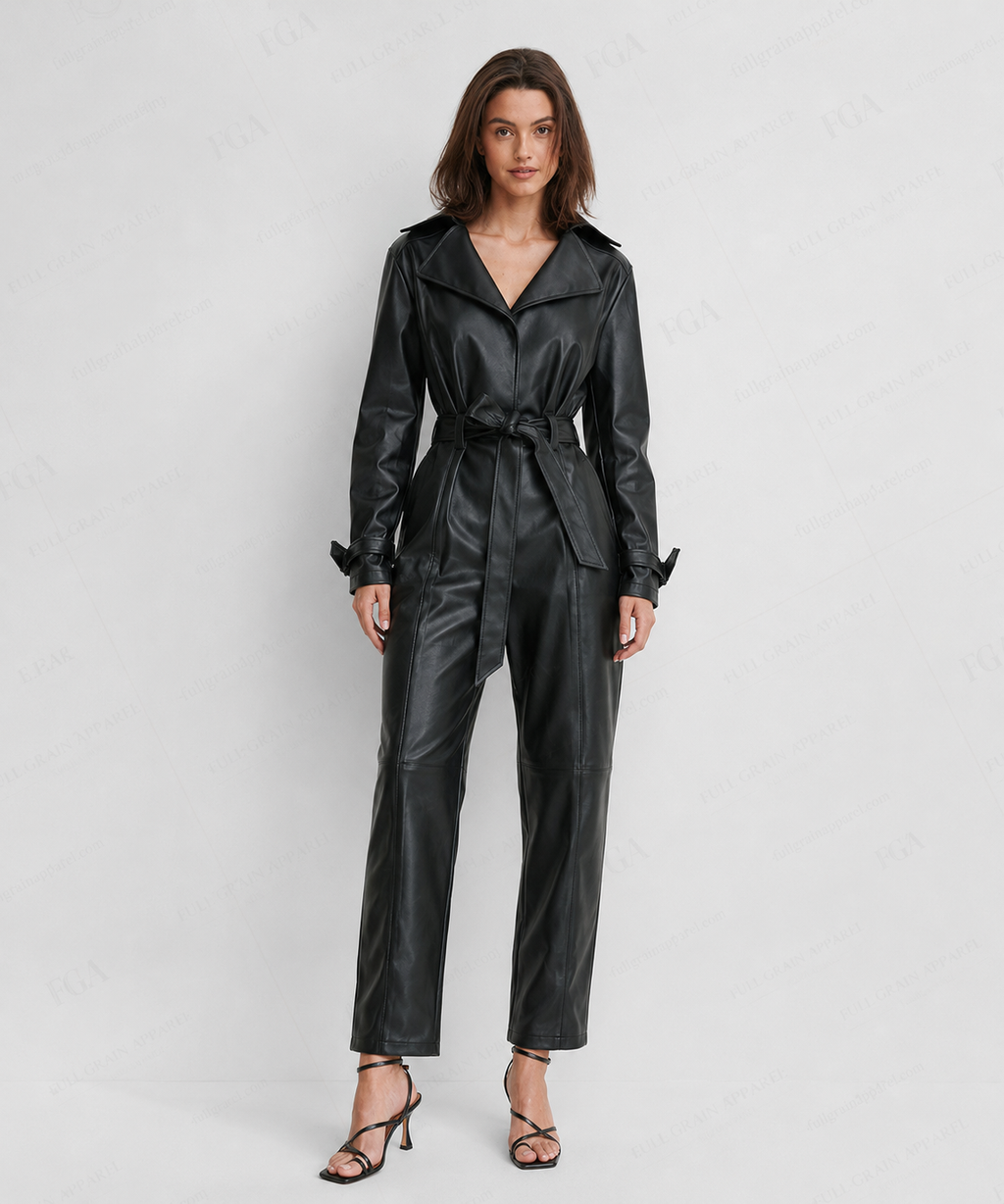 Women's Black Leather Jumpsuit | Luxury Full Body Jumpsuit | Full Grain Apparel