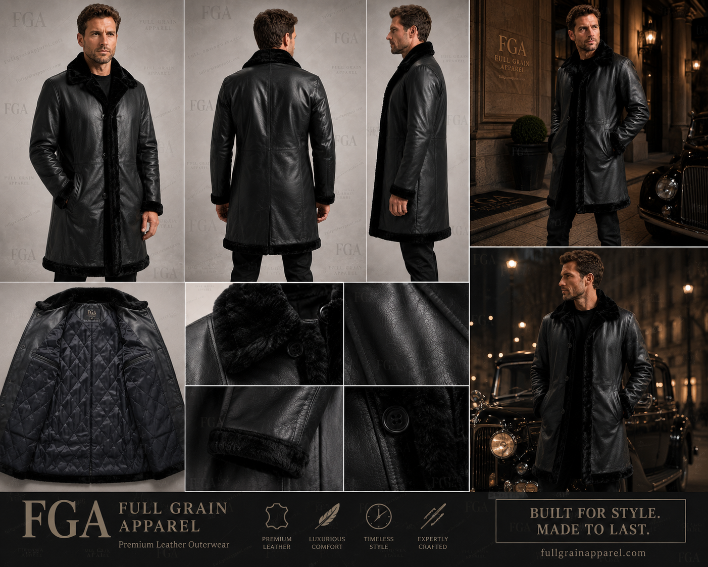 Men's Black Shearling Leather Coat | Winter Trench | Full Grain Apparel