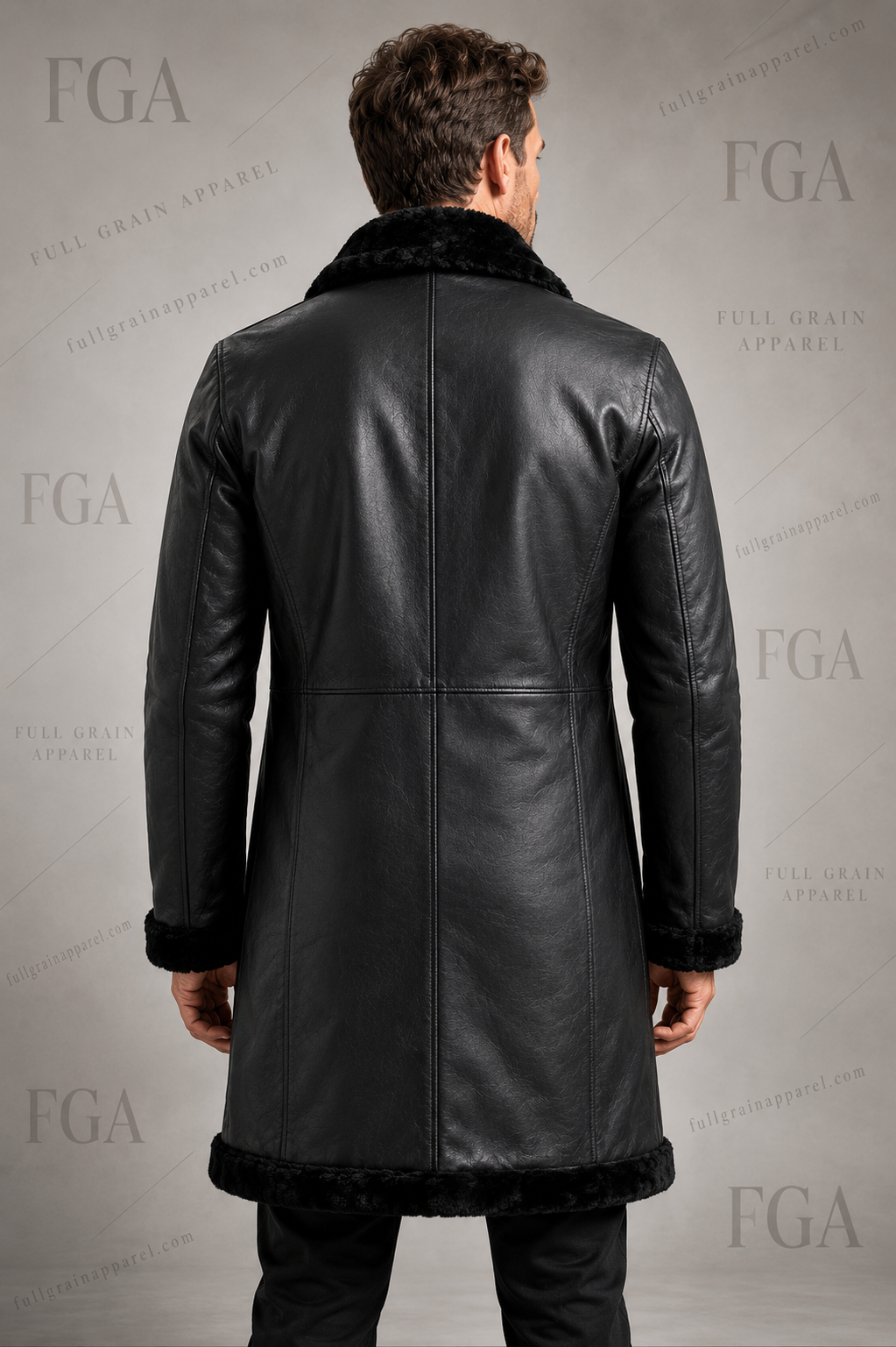 Men's Black Shearling Leather Coat | Winter Trench | Full Grain Apparel