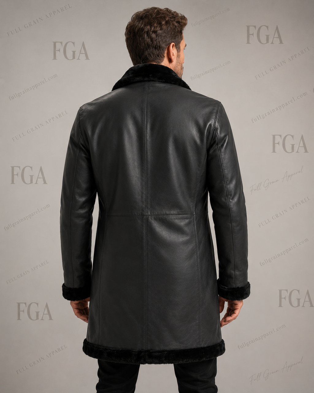 Men's Black Shearling Leather Coat | Winter Trench | Full Grain Apparel
