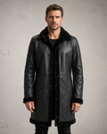 Men's Black Shearling Leather Coat | Winter Trench | Full Grain Apparel